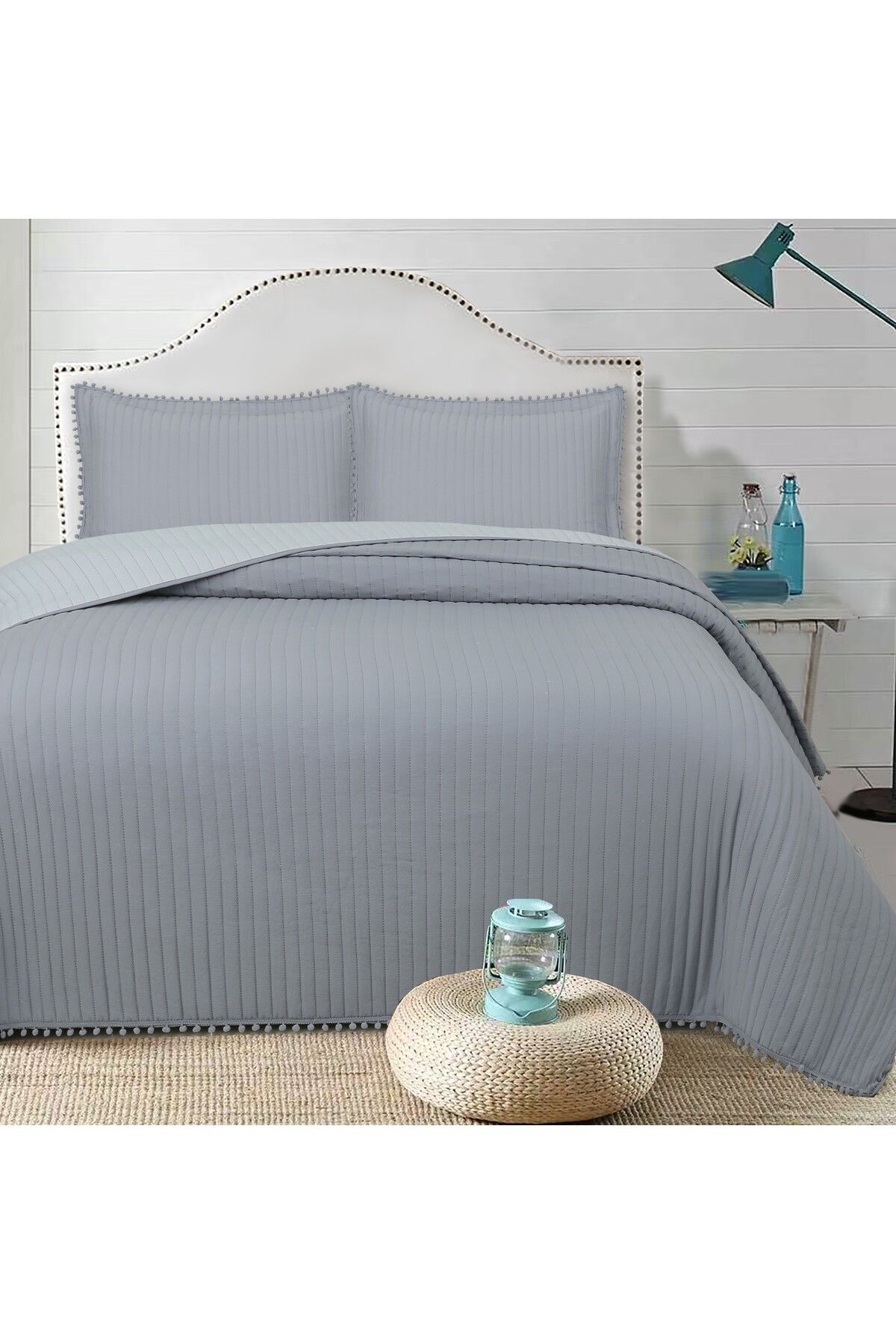 Bella Home Sofia Ponponlu Çift Kişilik Yatak Örtüsü Seti - 260x240 cm
