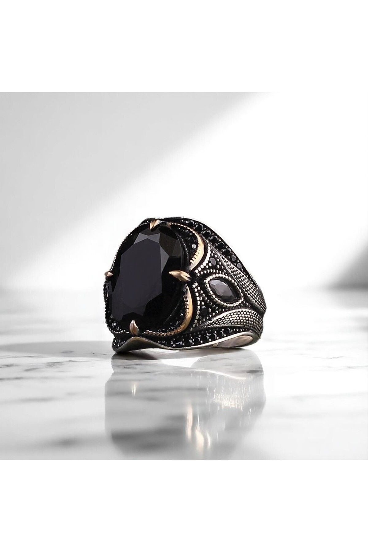 Asteria Jewelry Siyah Zirkon Taşlı Gümüş Yüzük