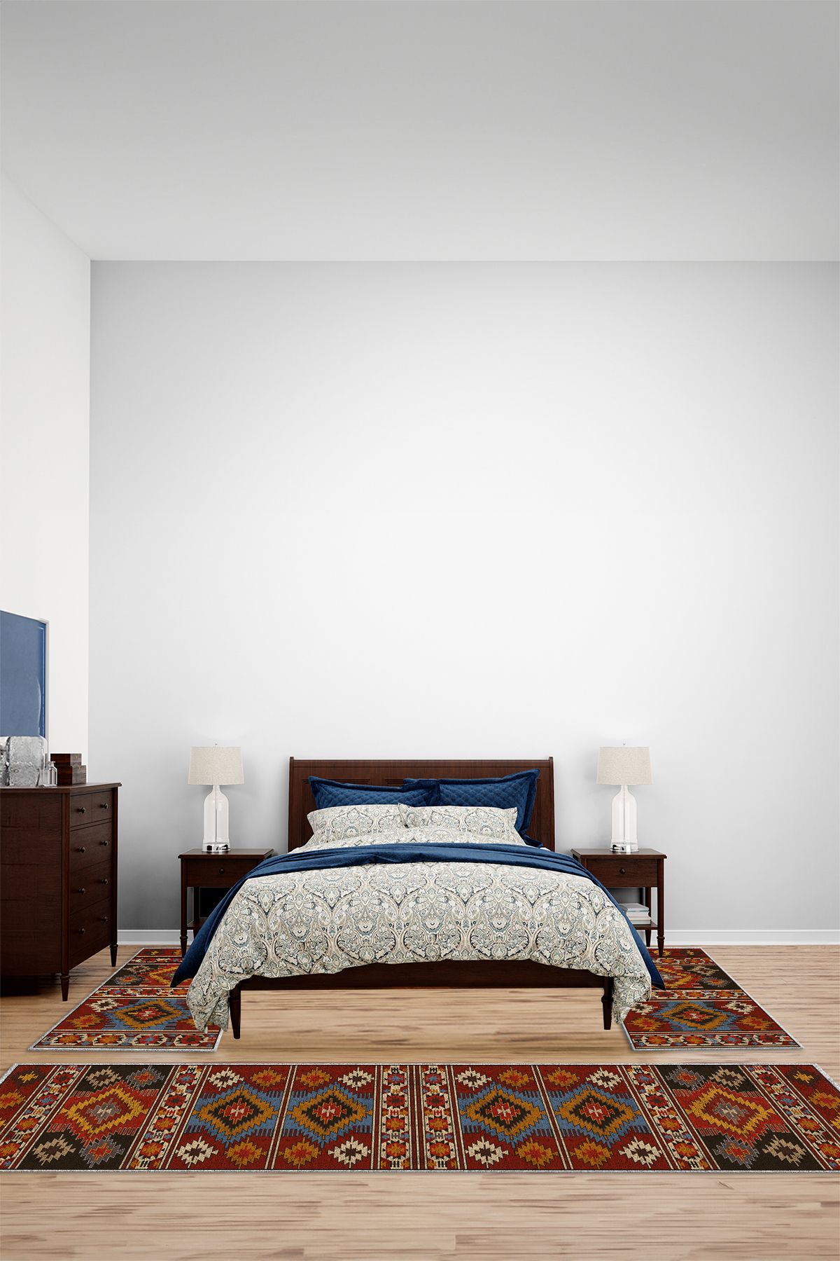 Viyana Home Dijital Kaymaz Etnik Kilim Desen Yıkanabilir Üçlü Yatak Odası Takımı Halısı, YO-ETNİK-53-RENKLİ,