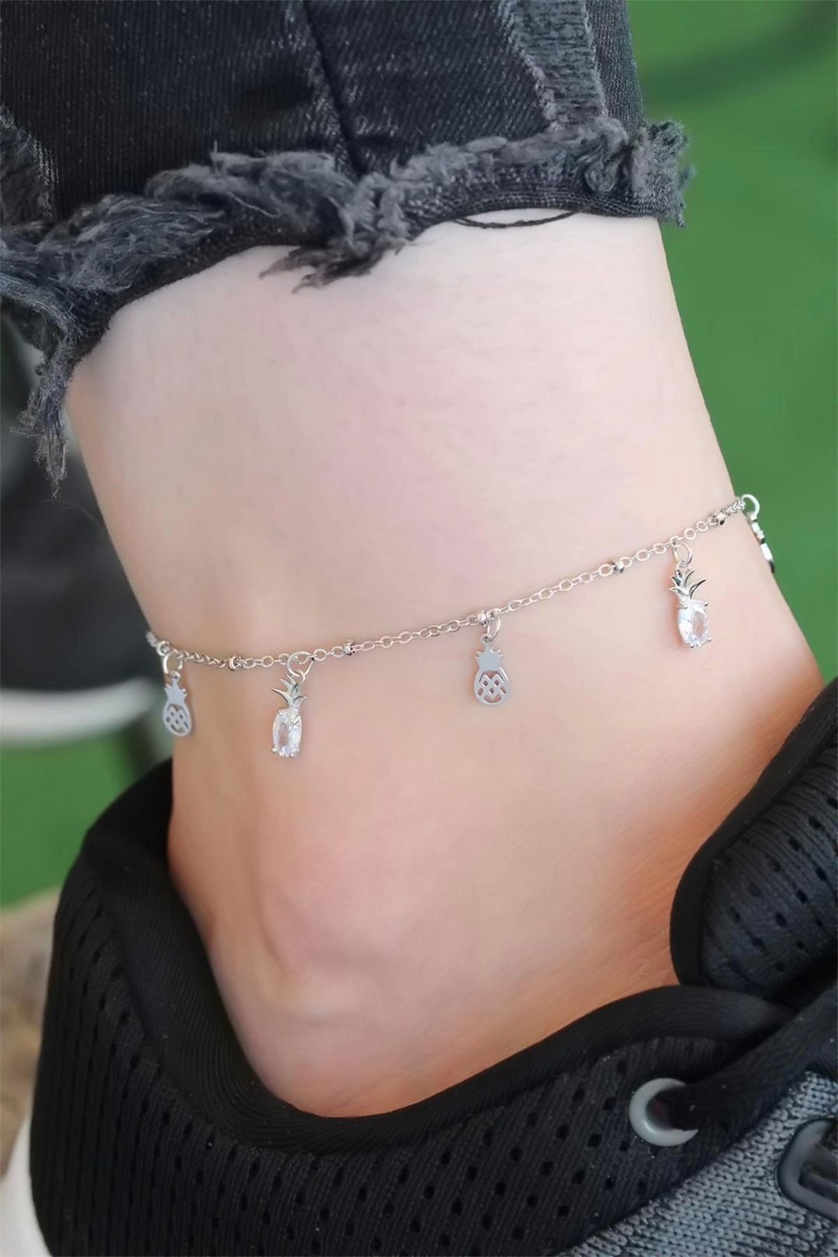 Moco Silver Renk Ananas Figürlü Zirkon Taşlı Halhal