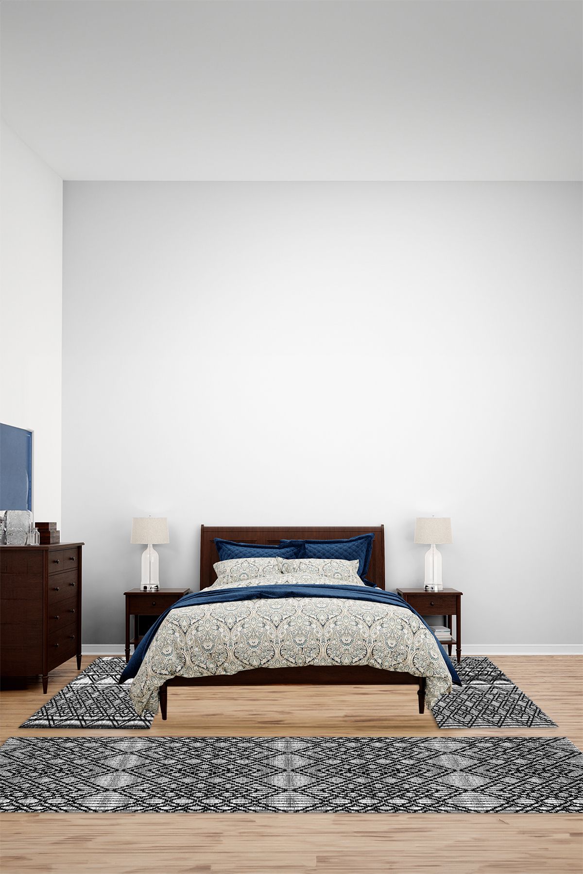 Viyana Home Dijital Kaymaz İskandinav Desenli Yıkanabilir Üçlü Yatak Odası Halısı, YO-İSKANDİNAV-71-SİYAH,