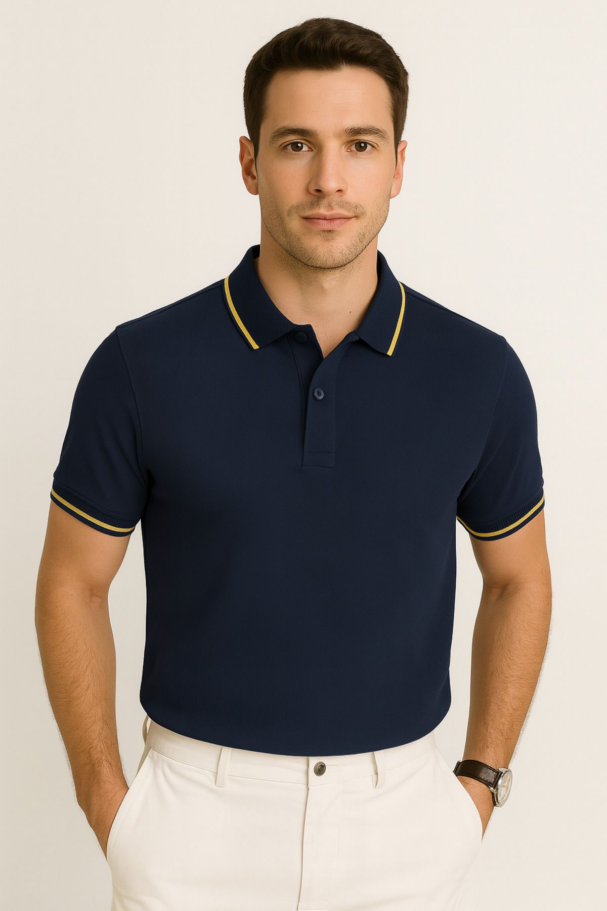 UOMOPARK 2980-1 Urban Hayata Uygun Comfort Petek Yaka Çizgi Detaylı Polo Tişört