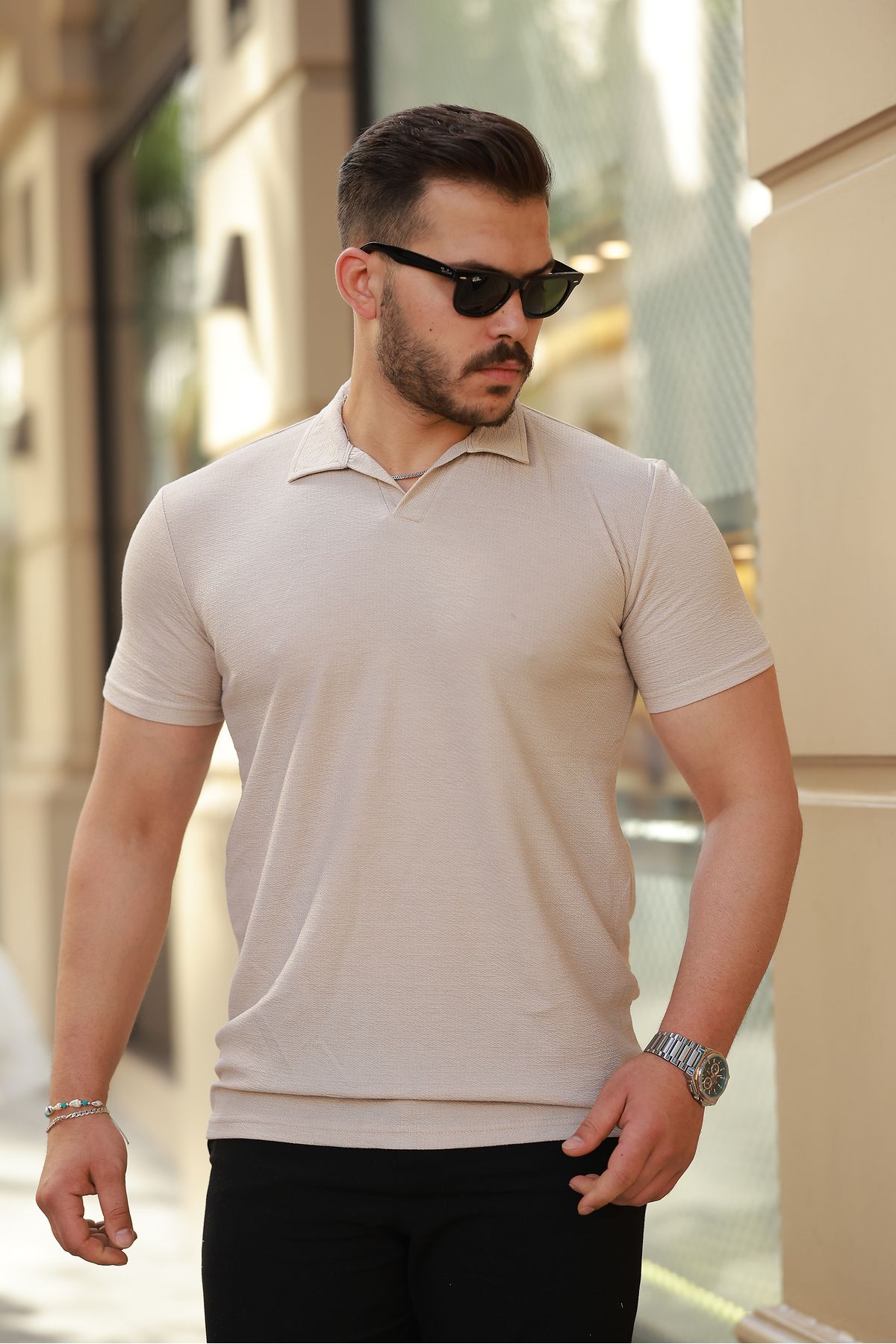 REFRESH Style Erkek Bej Como Apaş Yaka Polo Tişört