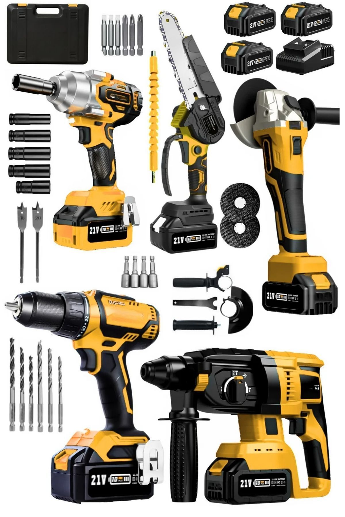 Spech Power 5 li Mega set Kömürsüz motor Dal Budama- Somun sökme-Kırıcı-Taşlama-matkap