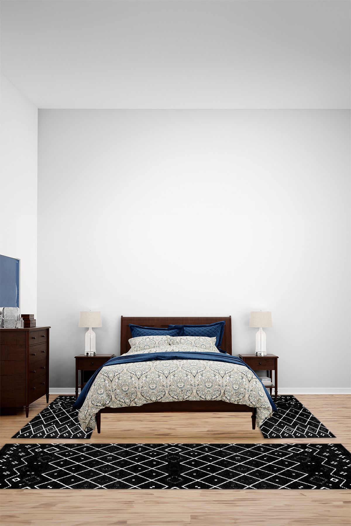 Viyana Home Dijital Kaymaz İskandinav Sade Modern Yıkanabilir Üçlü Yatak Odası Halısı, YO-İSKANDİNAV-87-SİYAH,