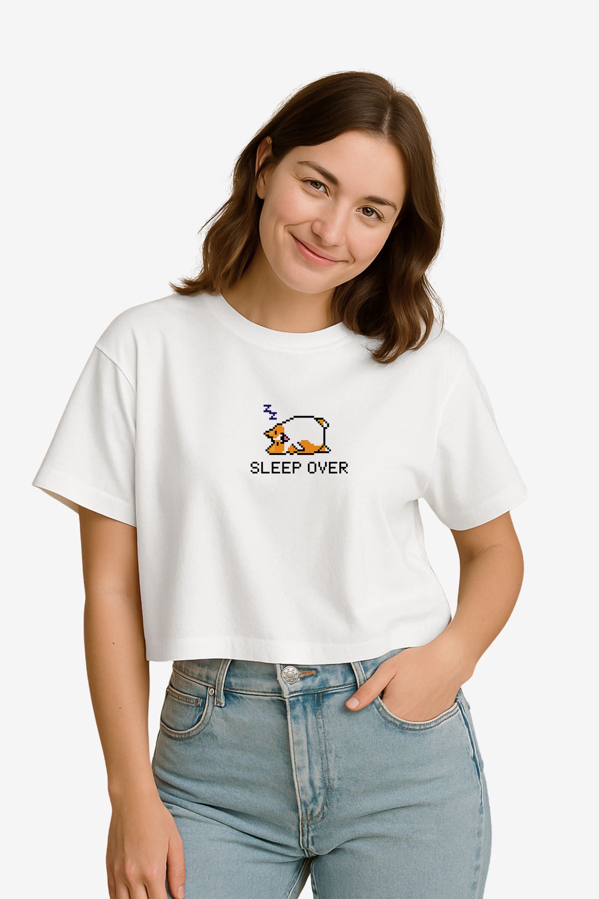 FANA Kadın Beyaz Tişört - Retro Figürlü Slogan Baskılı Yazlık Kısa T-shirt