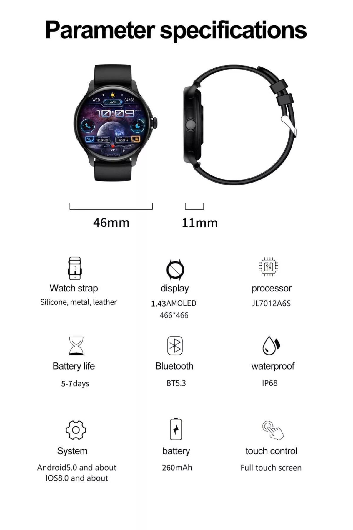 ideal STORE-idealSTORE STMone Smartwatch, Bluetooth Call, Voice Assistant, AMOLED Screen, 100+ Sports Modes, 4
