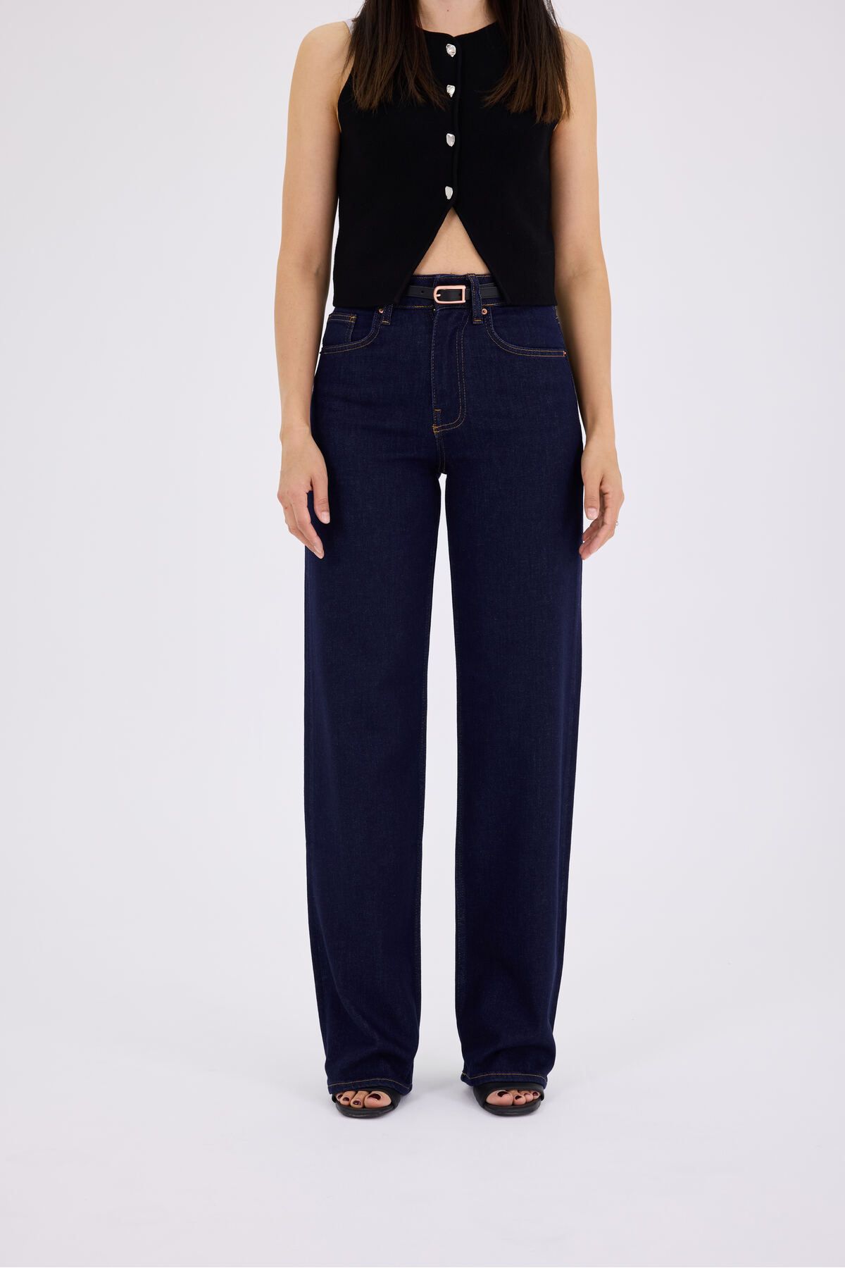 cracpot Kadın Esnek Yüksek Bel Su Yıkama Wide Leg Jeans Pantolon