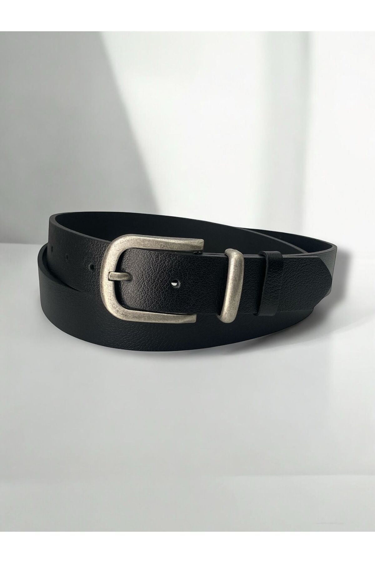 Gesa Erkek %100 hakiki deri kalay kaplama tokalı siyah kemer 3.2 cm
