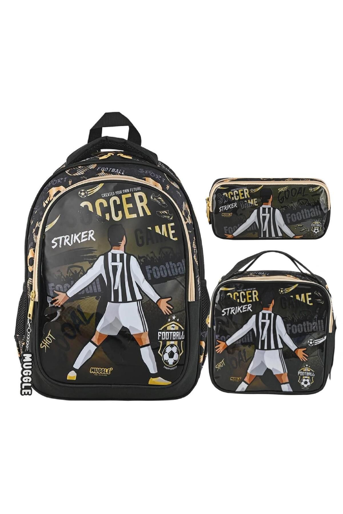 MUGGLE 2 Bölmeli Soccer Game Okul Sırt Çantası + Beslenme Çantası + Kalemlik