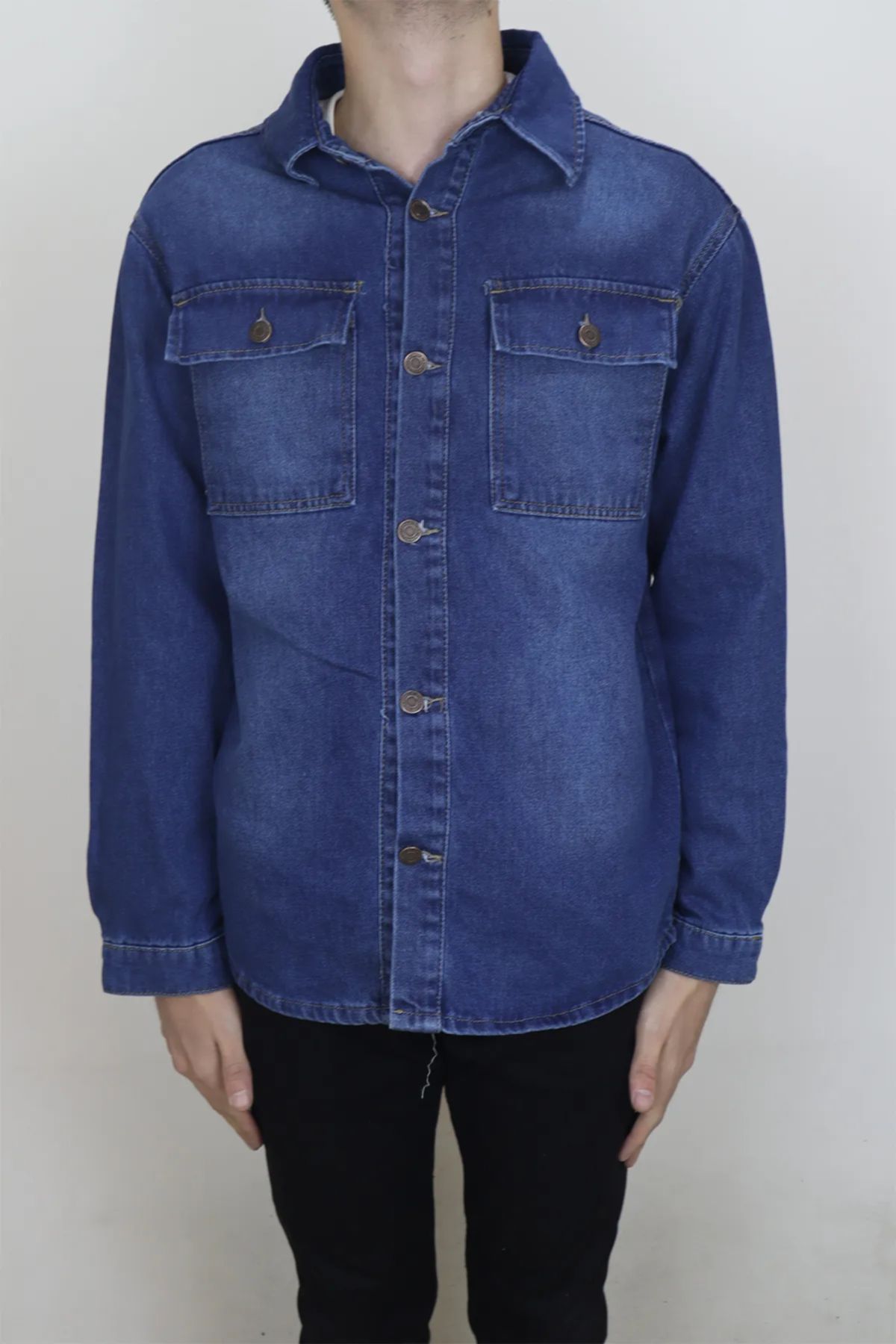 HACKER DENIM DMC TEKSTİL Erkek Mavi Spor Kesim Rahat Kalıp Düğme Kapamalı Kot Ceket