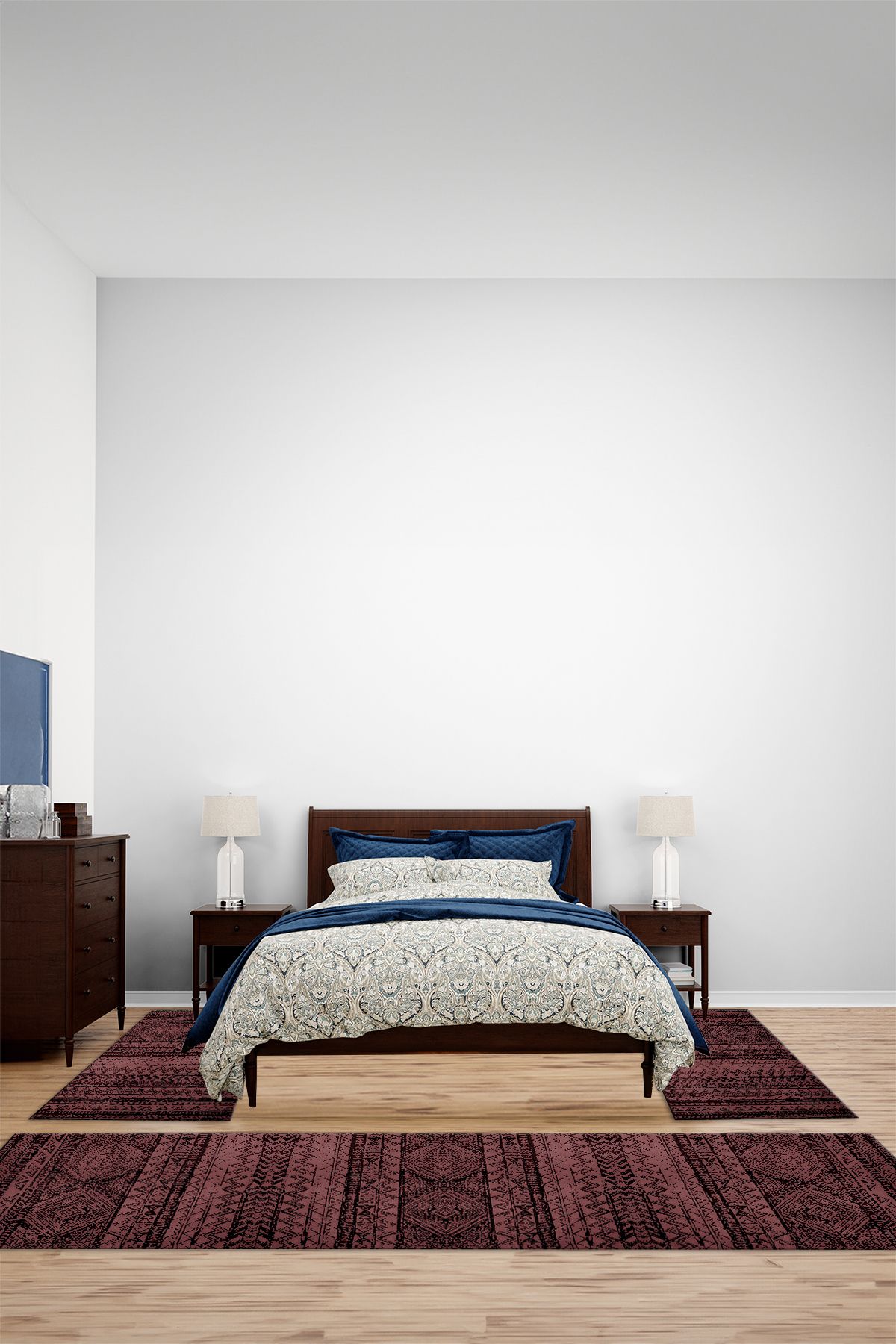 Viyana Home Kaymaz Karışık Desenli İskandinav Model Yıkanabilir Üçlü Yatak Odası Halısı, YO-İSKANDİNAV-81-BORDO,