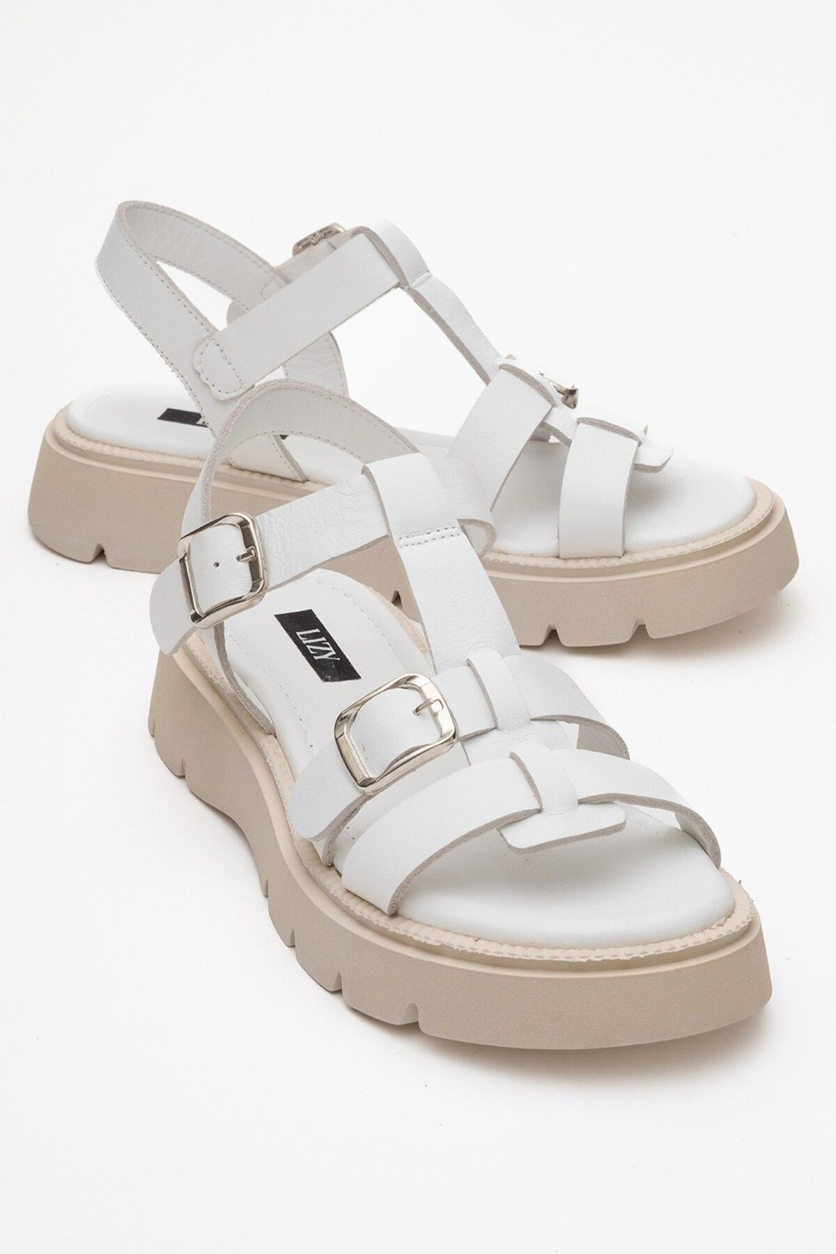 Lizy Shoes Hakiki Deri Günlük Bantlı Kadın Sandalet