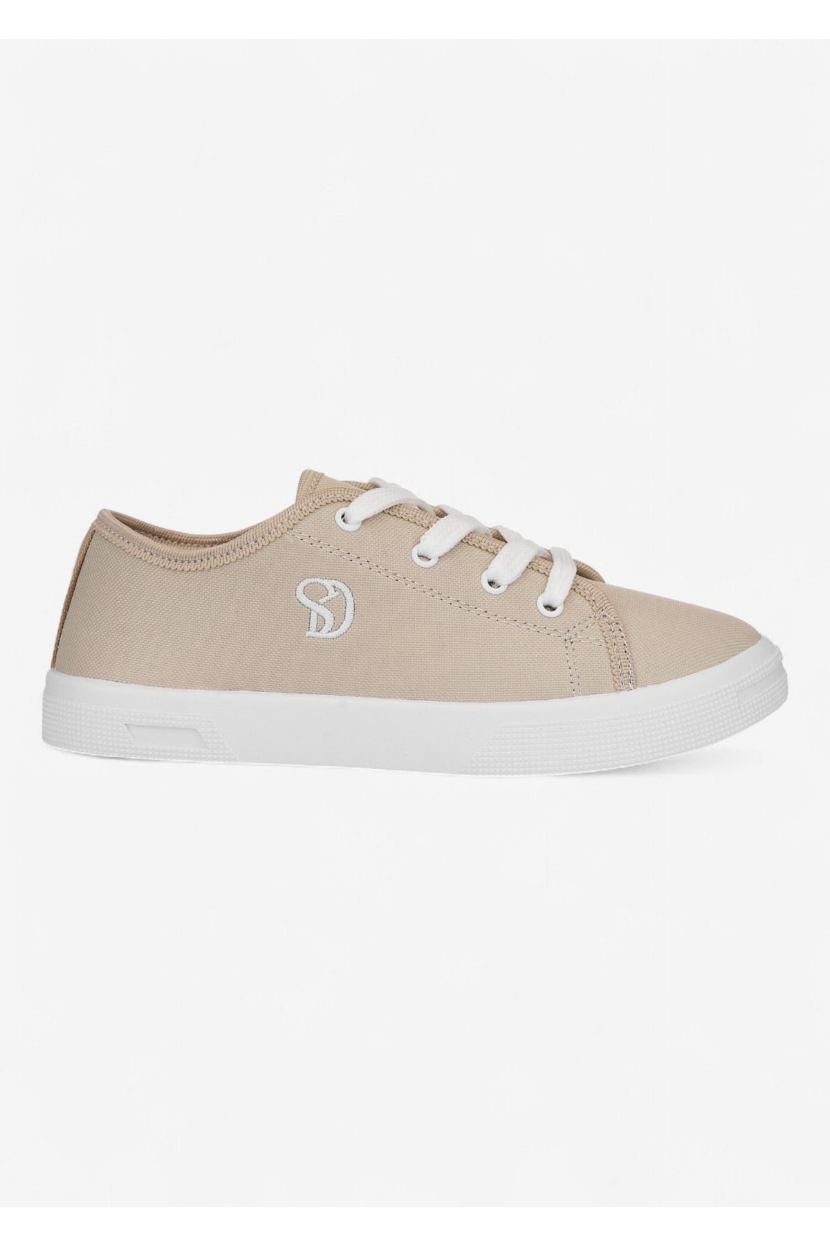 SOLDOY Kadın Bej Krem Bağcıklı Rahat Casual Zenne Spor Ayakkabı Sneaker