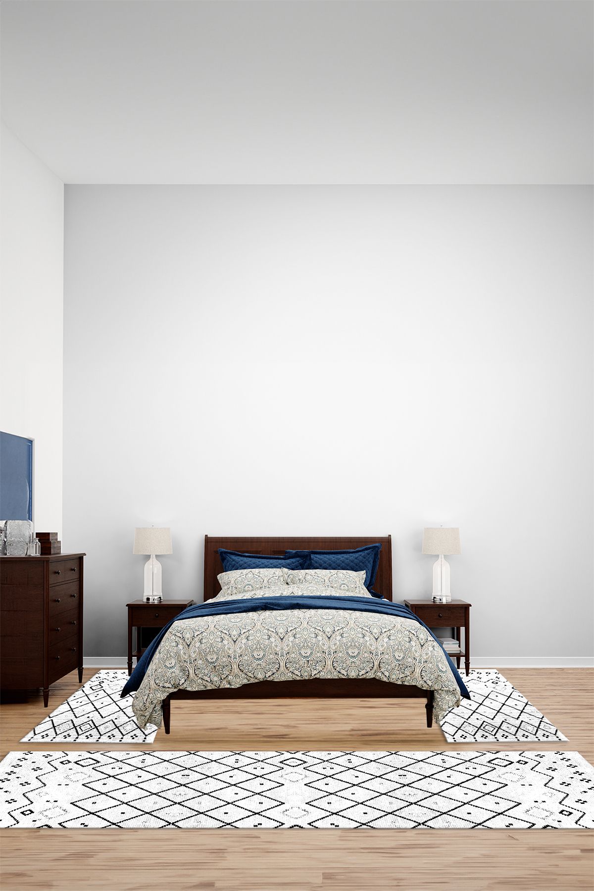 Viyana Home Dijital Kaymaz İskandinav Sade Modern Yıkanabilir Üçlü Yatak Odası Halısı, YO-İSKANDİNAV-87-BEYAZ,