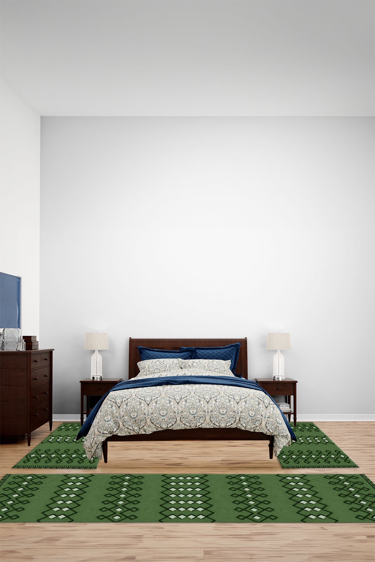 Viyana Home Kaymaz Modern Desen İskandinav Model Yıkanabilir Üçlü Yatak Odası Halısı, YO-İSKANDİNAV-89-YEŞİL,