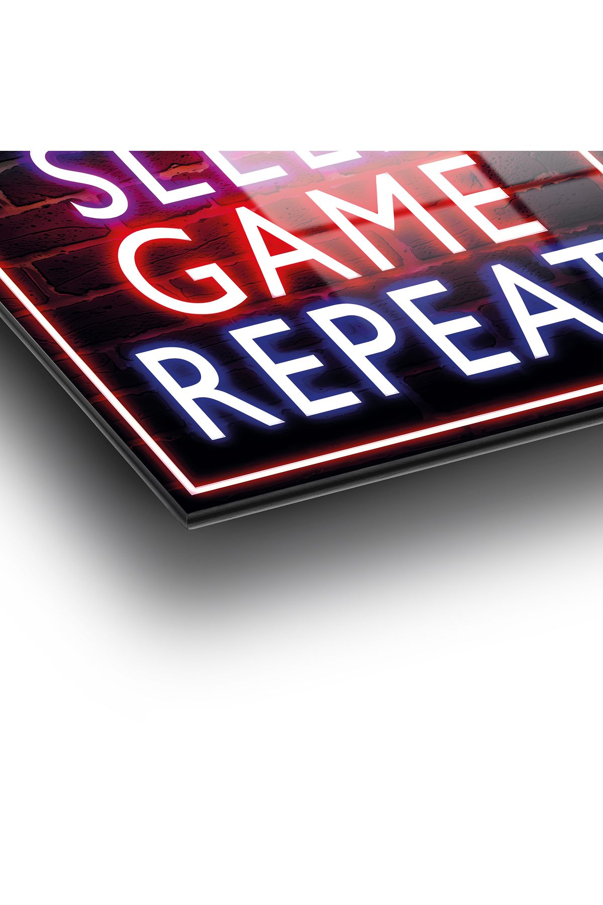 Altat Home Eat Sleep Game Repeat Neon Görünümlü Cam Tablo
