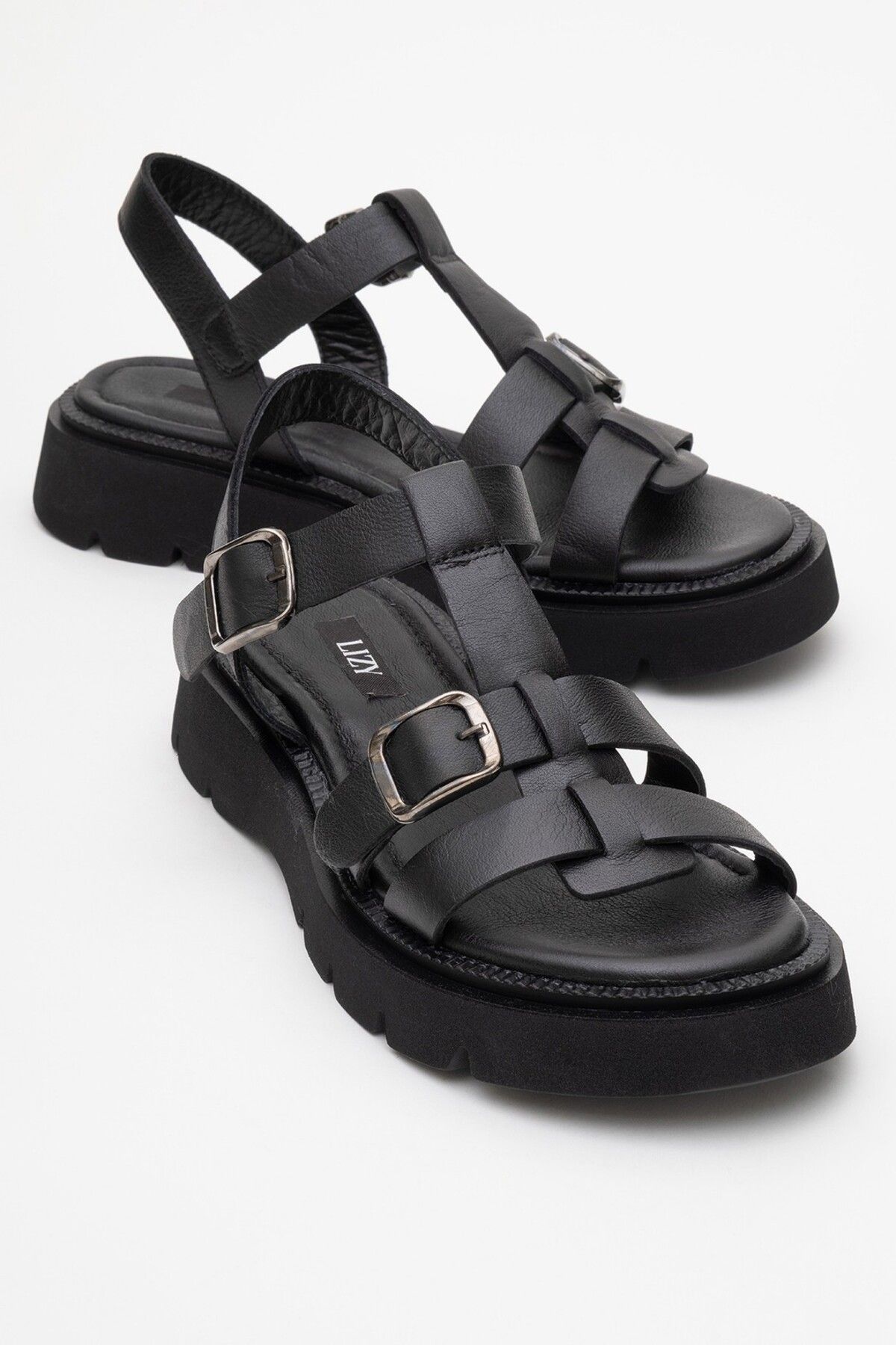 Lizy Shoes Hakiki Deri Günlük Bantlı Kadın Sandalet