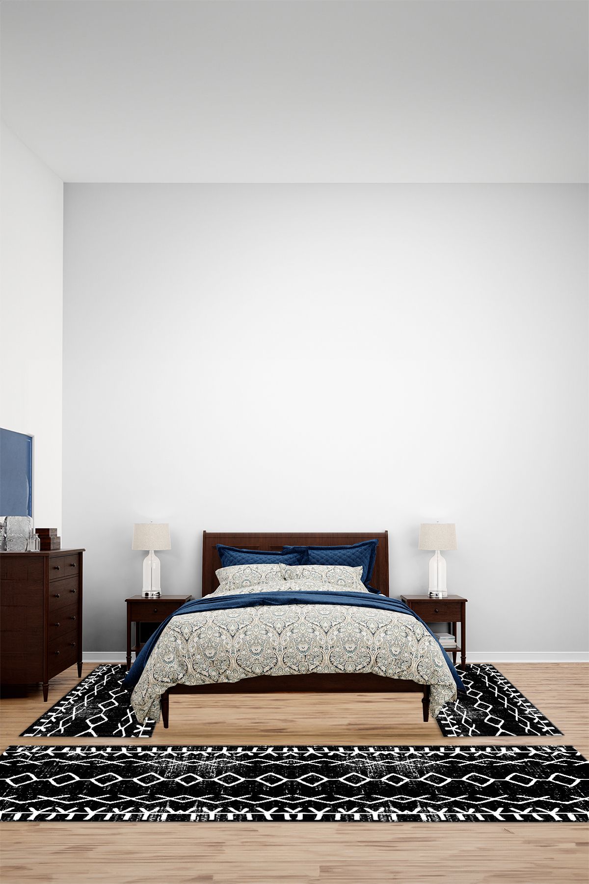 Viyana Home Dijital Kaymaz Modern İskandinav Desen Yıkanabilir Üçlü Yatak Odası Halısı, YO-İSKANDİNAV-74-SİYAH,