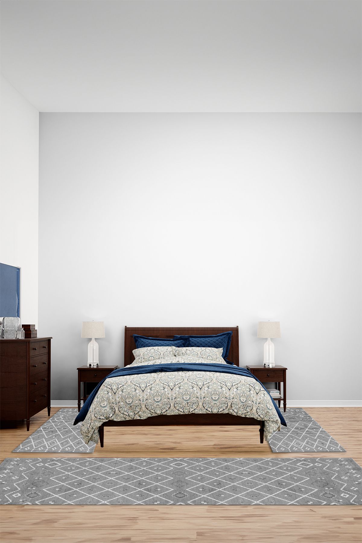 Viyana Home Dijital Kaymaz İskandinav Sade Modern Yıkanabilir Üçlü Yatak Odası Halısı, YO-İSKANDİNAV-87-GRİ,