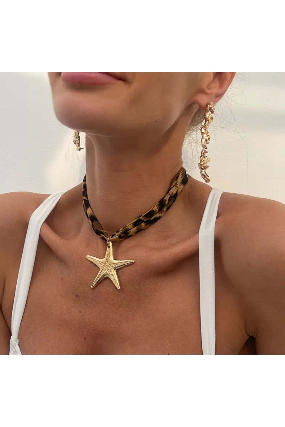 DIERA Leopar Detay Gold Yıldız Beach Kolye