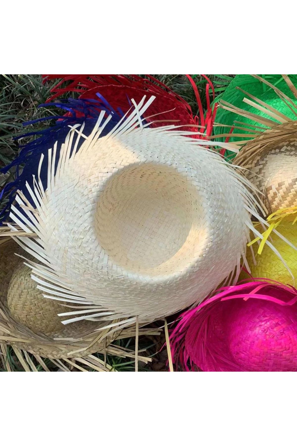 CANSA Tropikal Parti Beyaz Hasır Hawaii Şapkası 13x36 cm