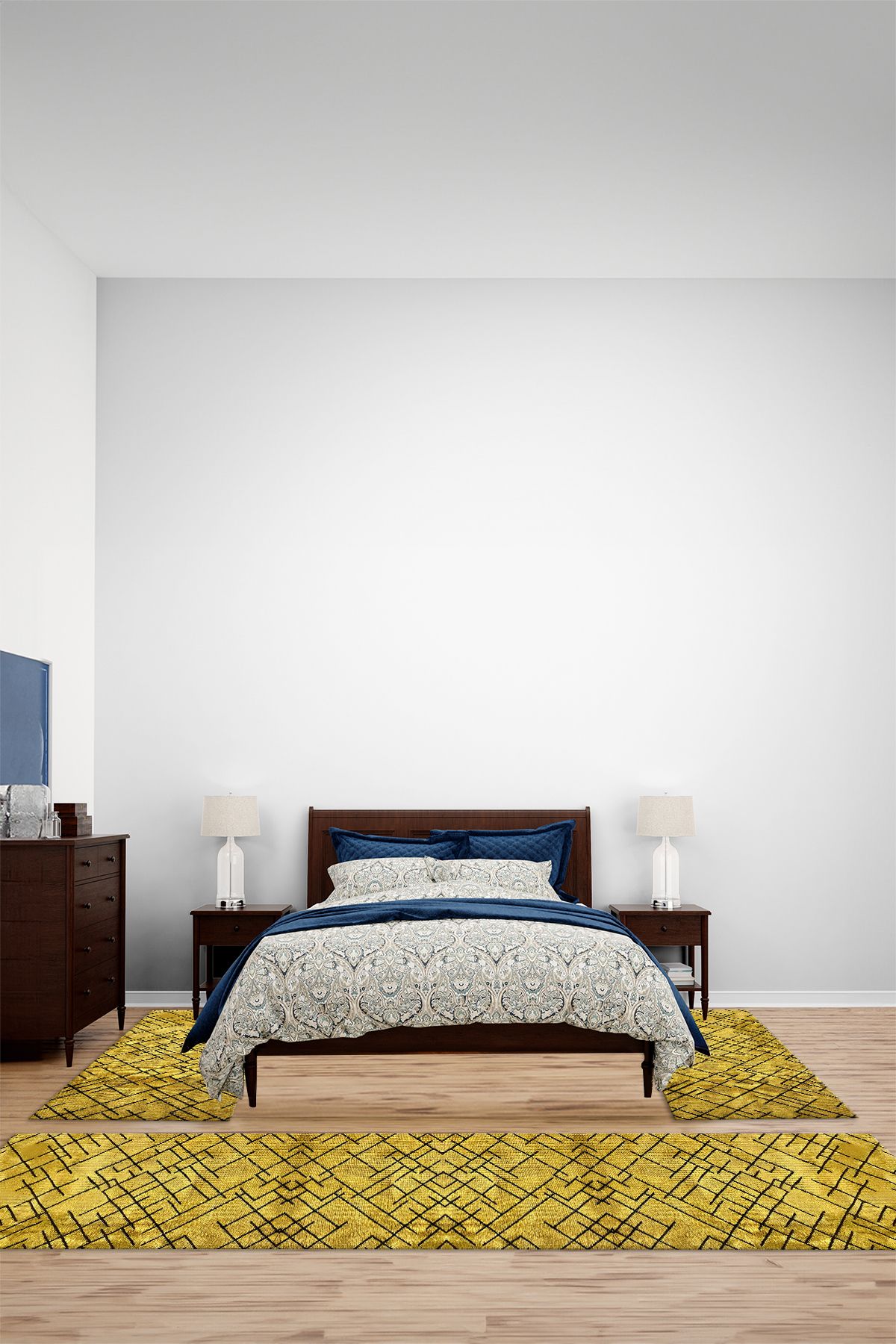 Viyana Home Kaymaz Çizgi Detaylı İskandinav Model Yıkanabilir Üçlü Yatak Odası Halısı, YO-İSKANDİNAV-73-SARI,