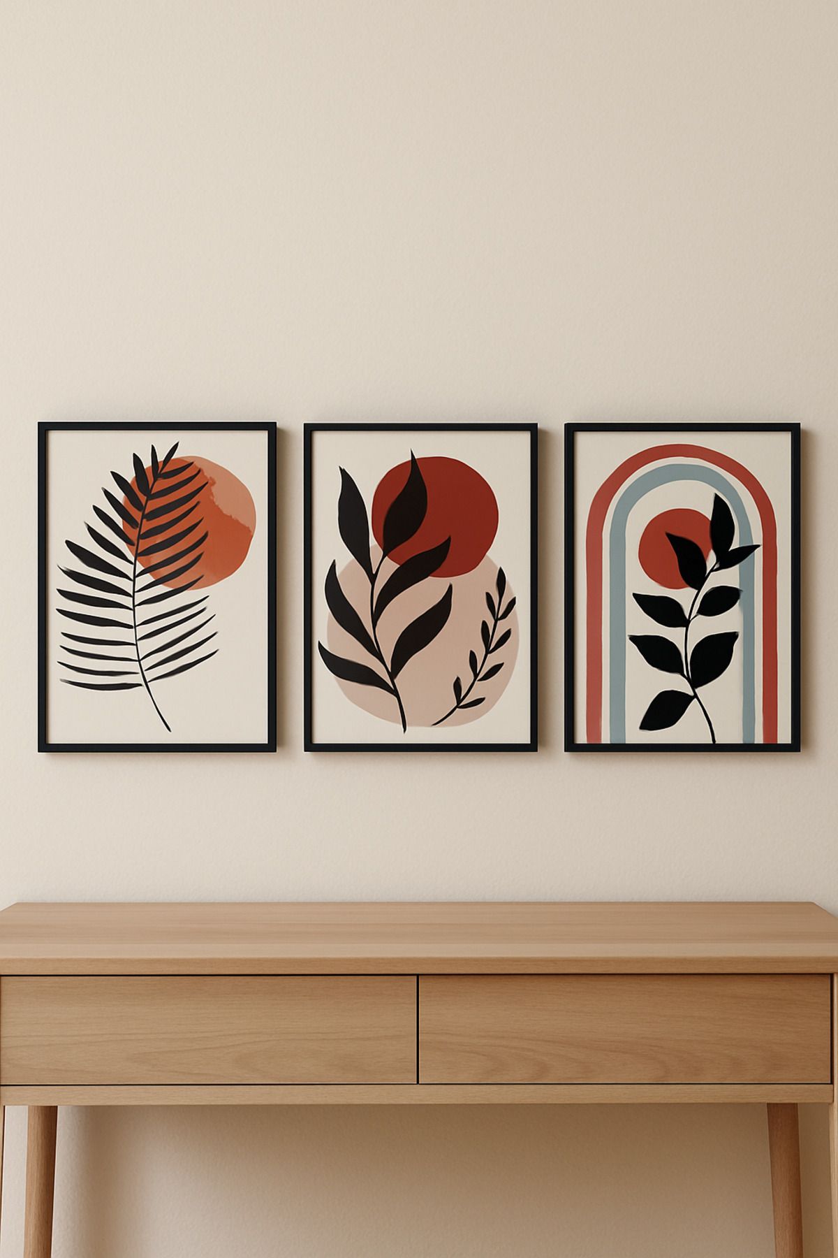 BGV HOME 3'lü Minimal Bitki Desenli Modern Duvar Tablo Seti