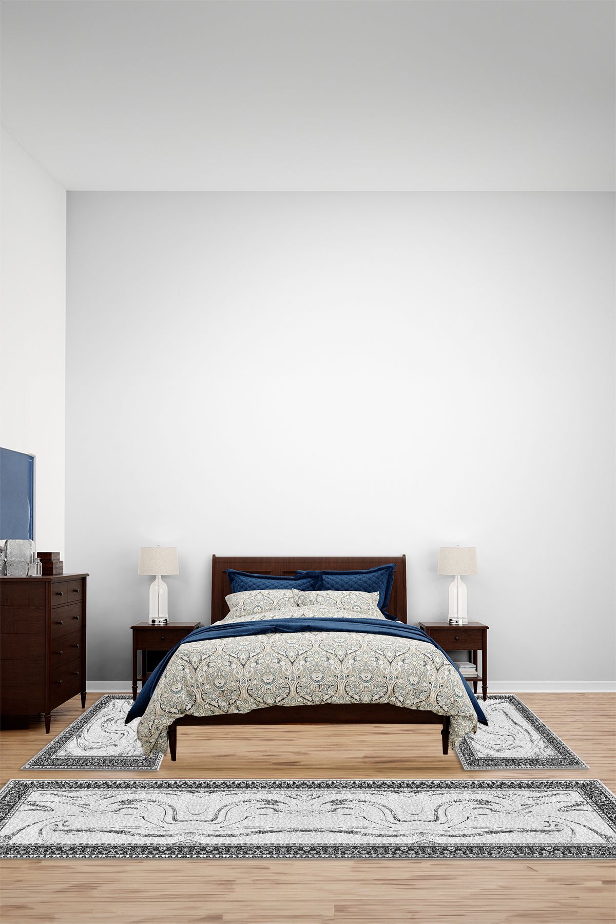 Viyana Home Dijital Kaymaz Taban Klasik Etnik Modern Yıkanabilir Üçlü Yatak Odası Halısı, YO-KLASİK-111-GRİ,