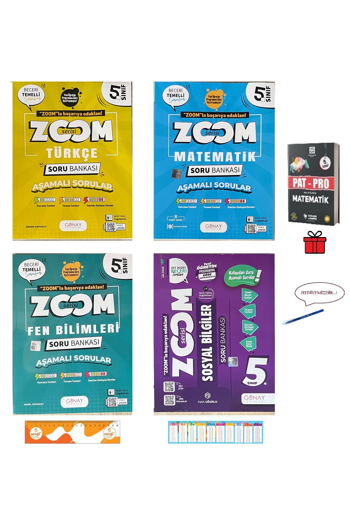 Günay Yayınları 5. Sınıf Zoom Serisi Türkçe-Matematik Fen ve Sosyal Bilgiler Soru Bankası Seti+Ayarç+Kalem+Pat-Pro