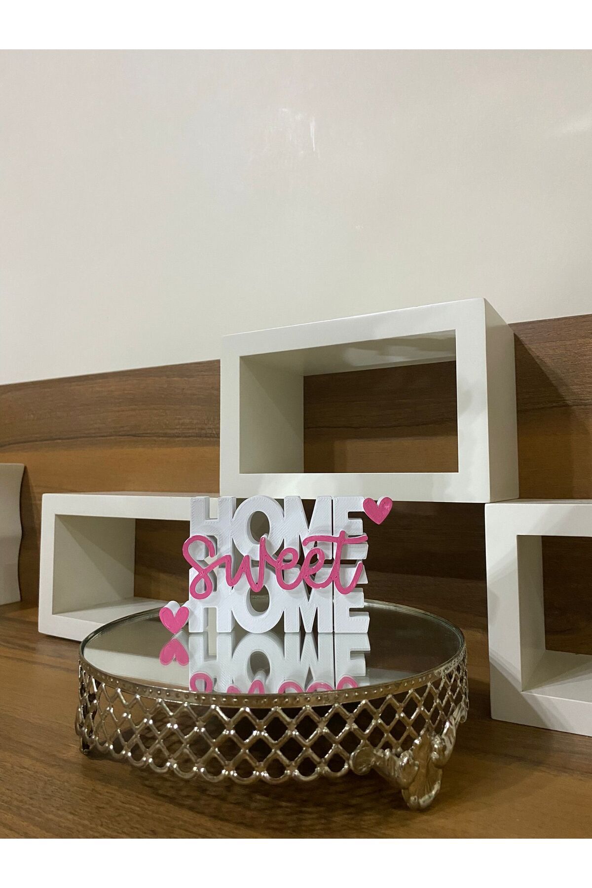 ConsolePrint3d Home Sweet Home Yazılı Dekoratif Biblo Masaüstü Dekor - Beyaz 14 Cm X 7 Cm.