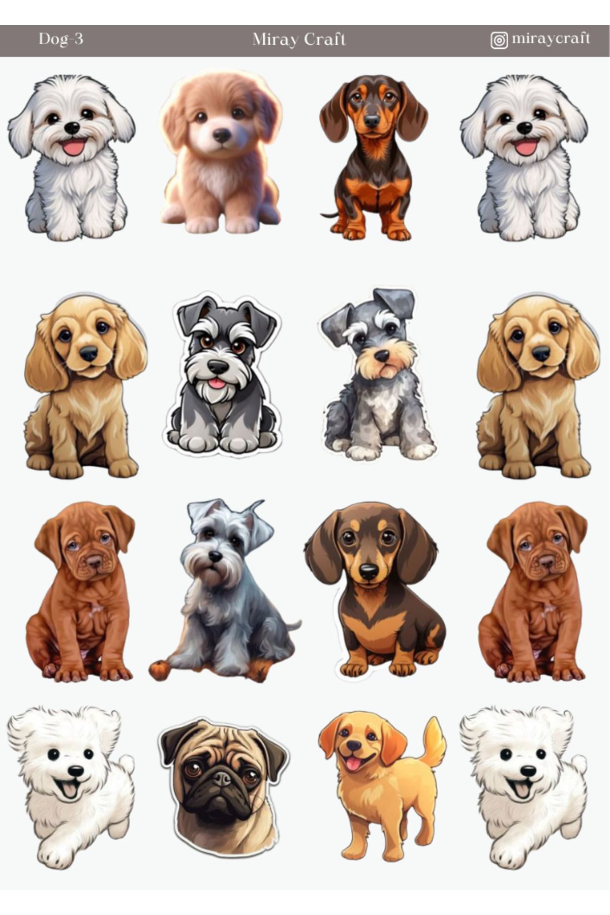 MirayDesign 1 Adet Köpek Temalı Sticker – 12x17 cm Scrapbook, Bullet Journal, Planlayıcı İçin
