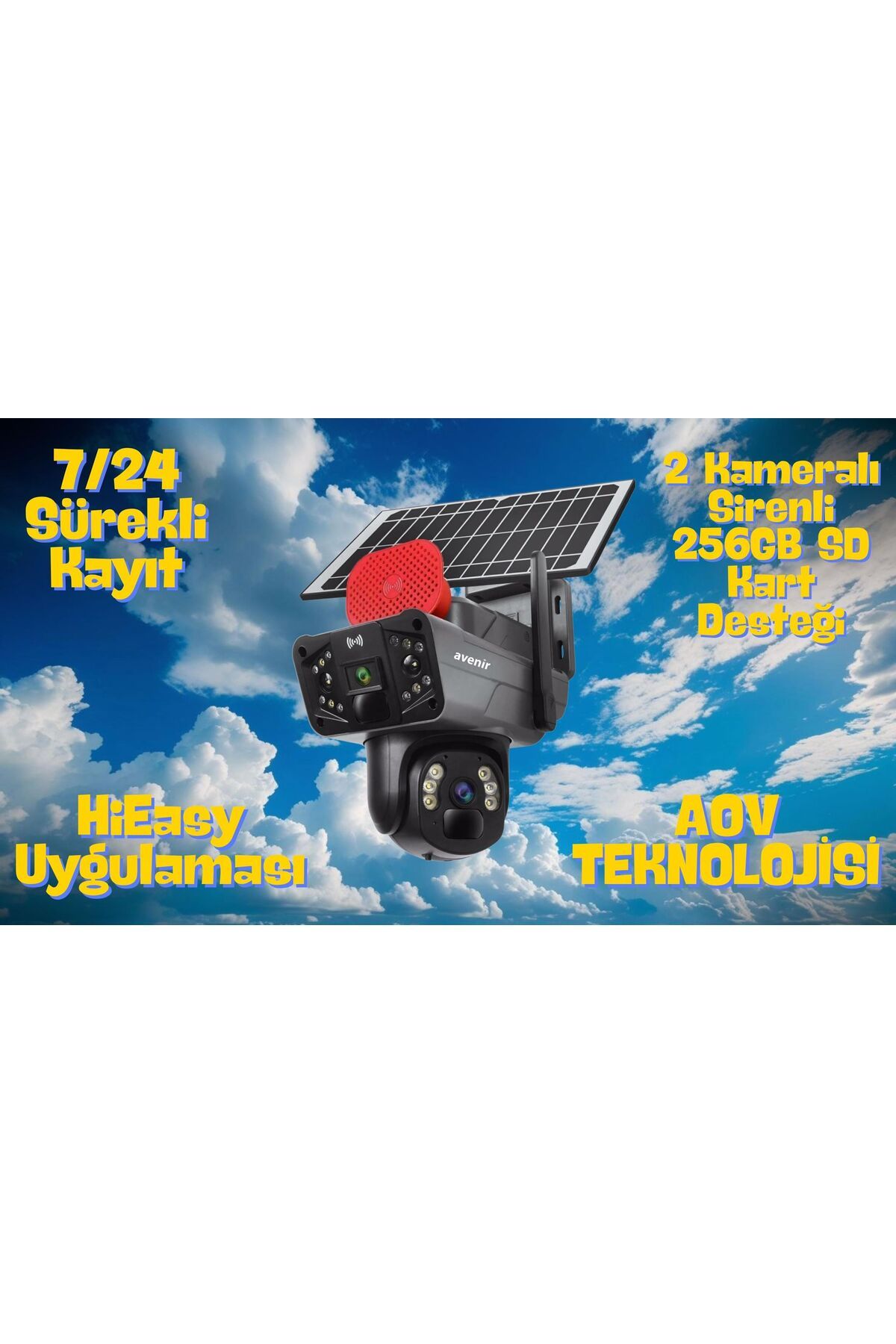 AVENİR 256 Gb Sd Destekliyor, 7/24 Sürekli Kayıt, 2 Kameralı - Sirenli, HiEasy Uygulaması, AOV Teknolojisi