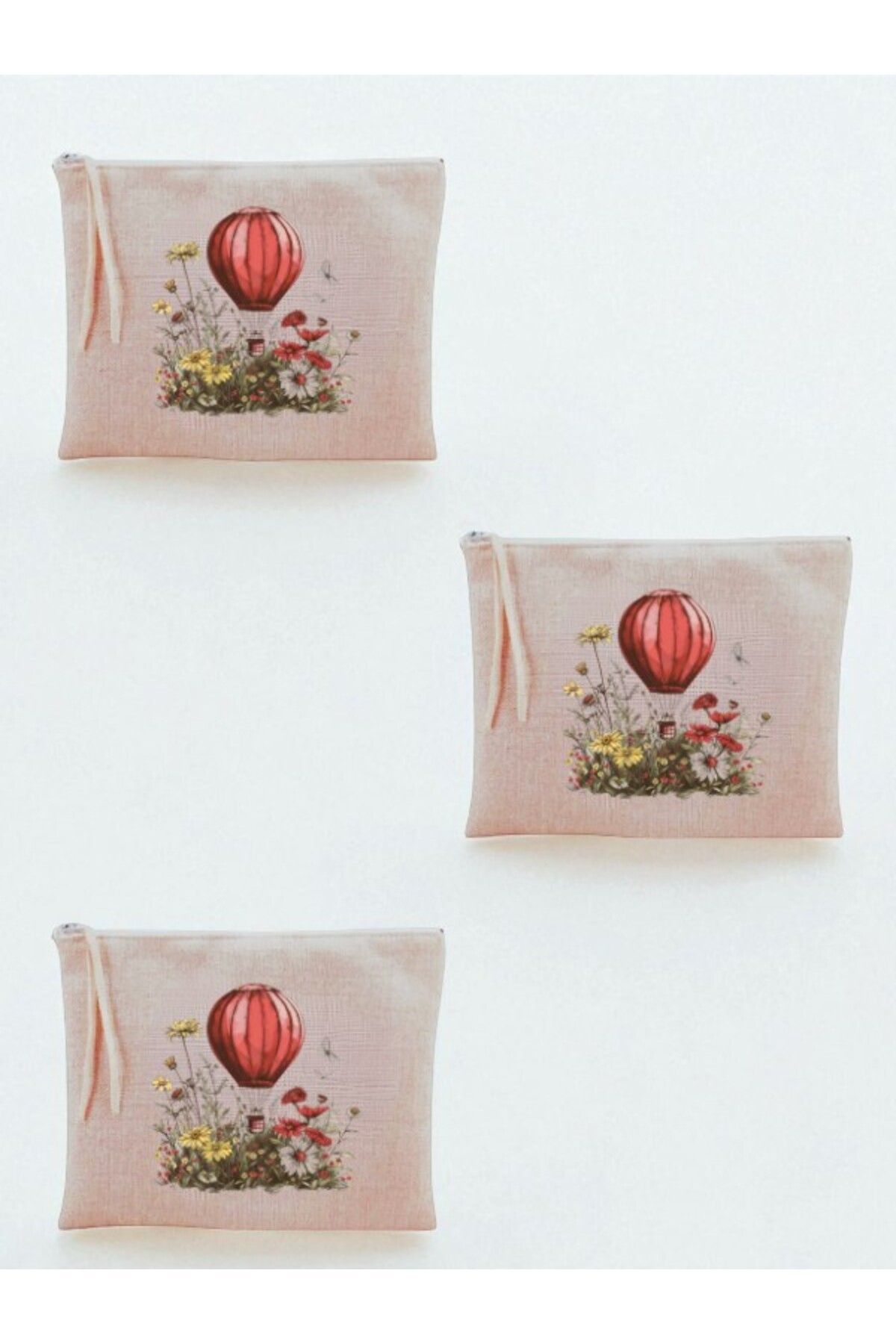 lili hediyelik Uçan Balon Baskılı 3'lü Makyaj Çantası 20x25 cm