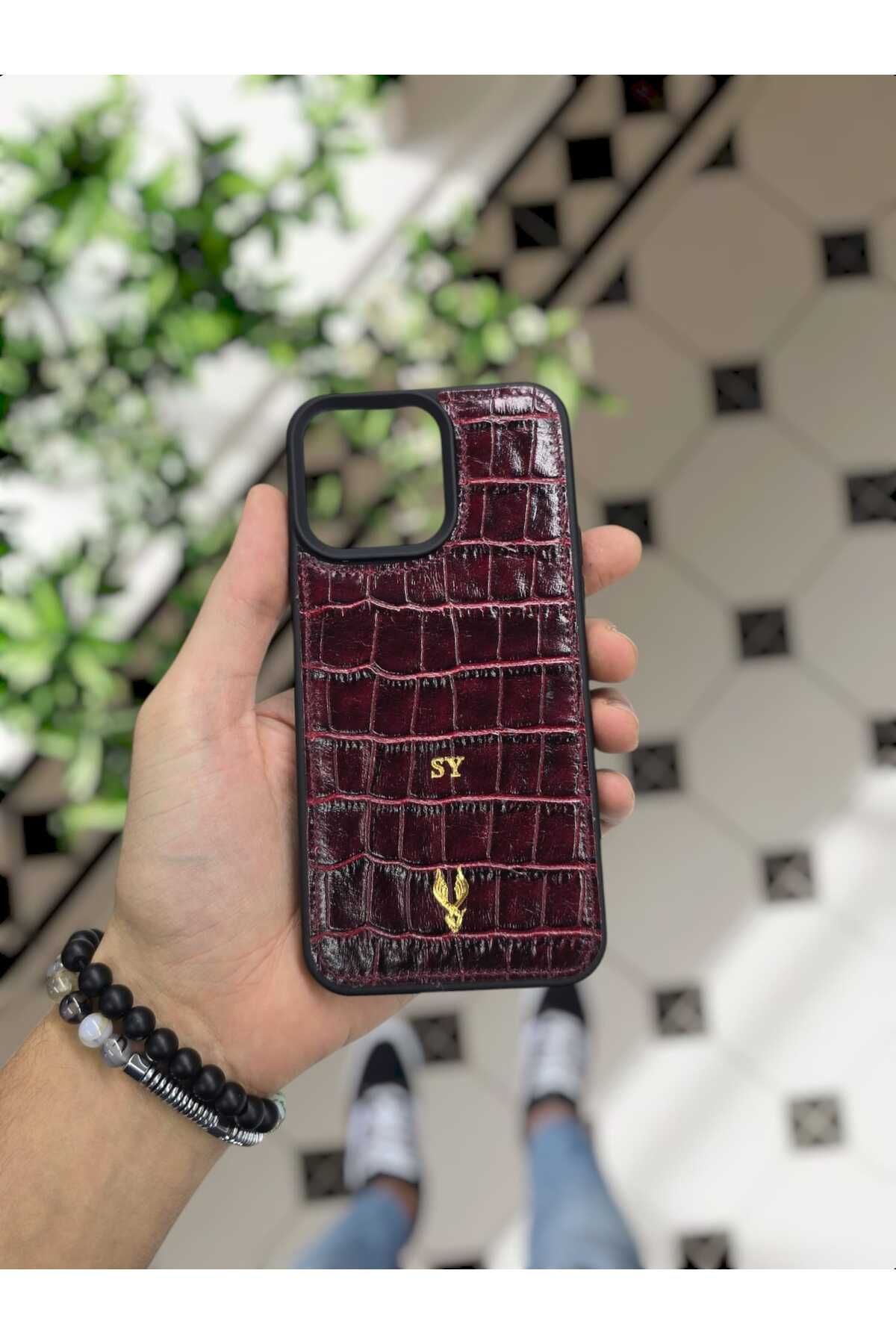 VİSSO Hakiki Doğal Deri İPHONE Telefon Kılıfı Kişiye Özel İsim Baskılı Kadın Erkek İPHONE 15 PRO MAX