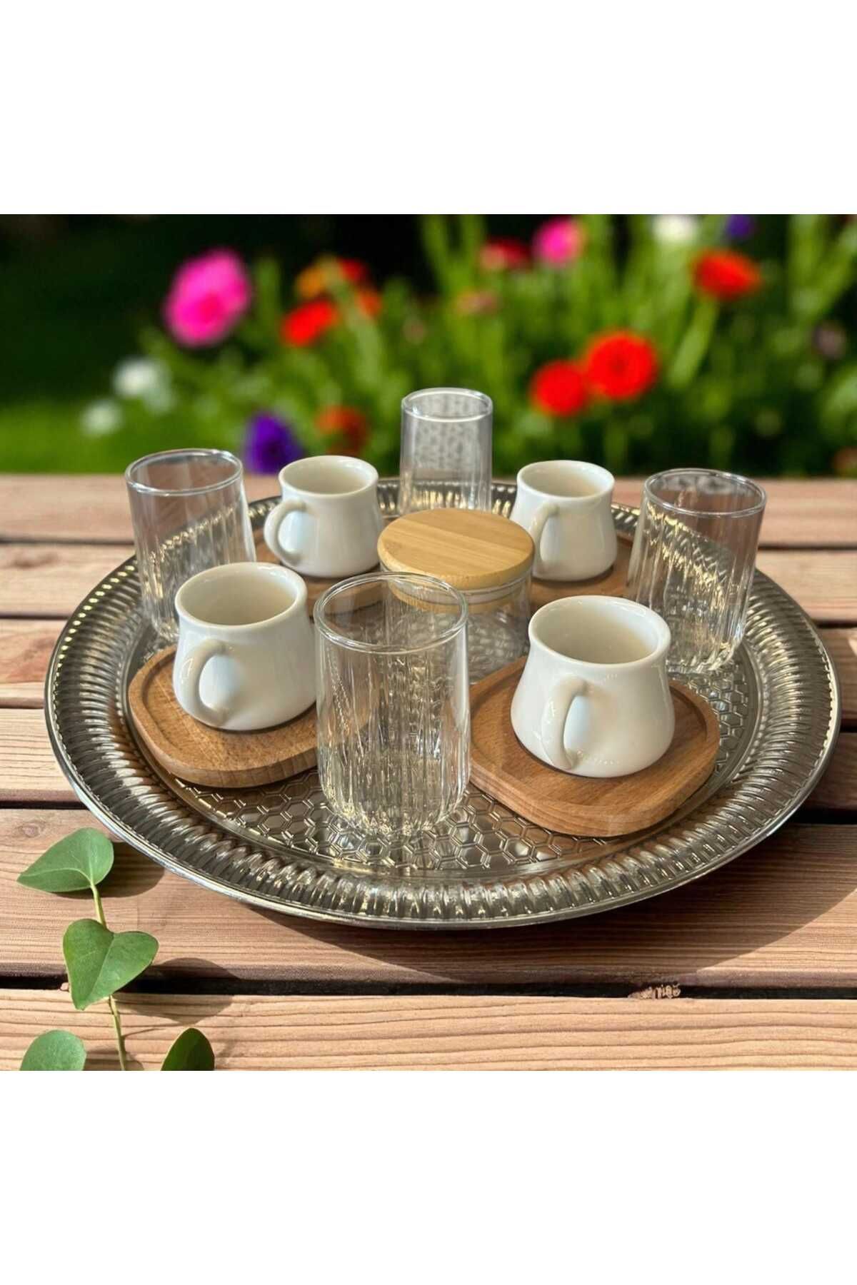 Noah Exclusive 10 PARCA TURK KAHVESI SUNUM SETI -34 CM TEPSI-4 KAHVE FINCANI TABAKLI-4 KAHVE YANI BARDAK-LOKUMLUK