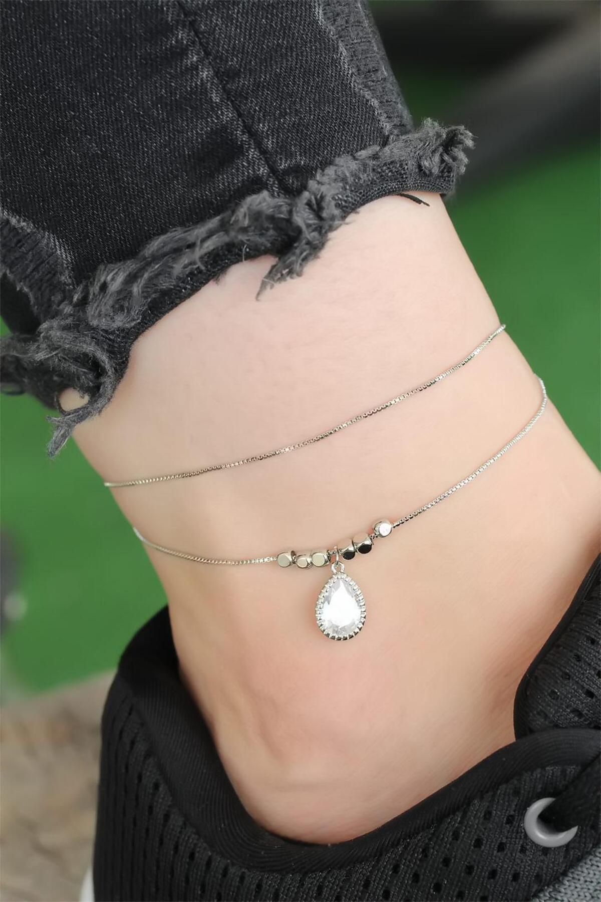 Moco Yeni Sezon Silver Renk Damla Zirkon Taşlı Halhal