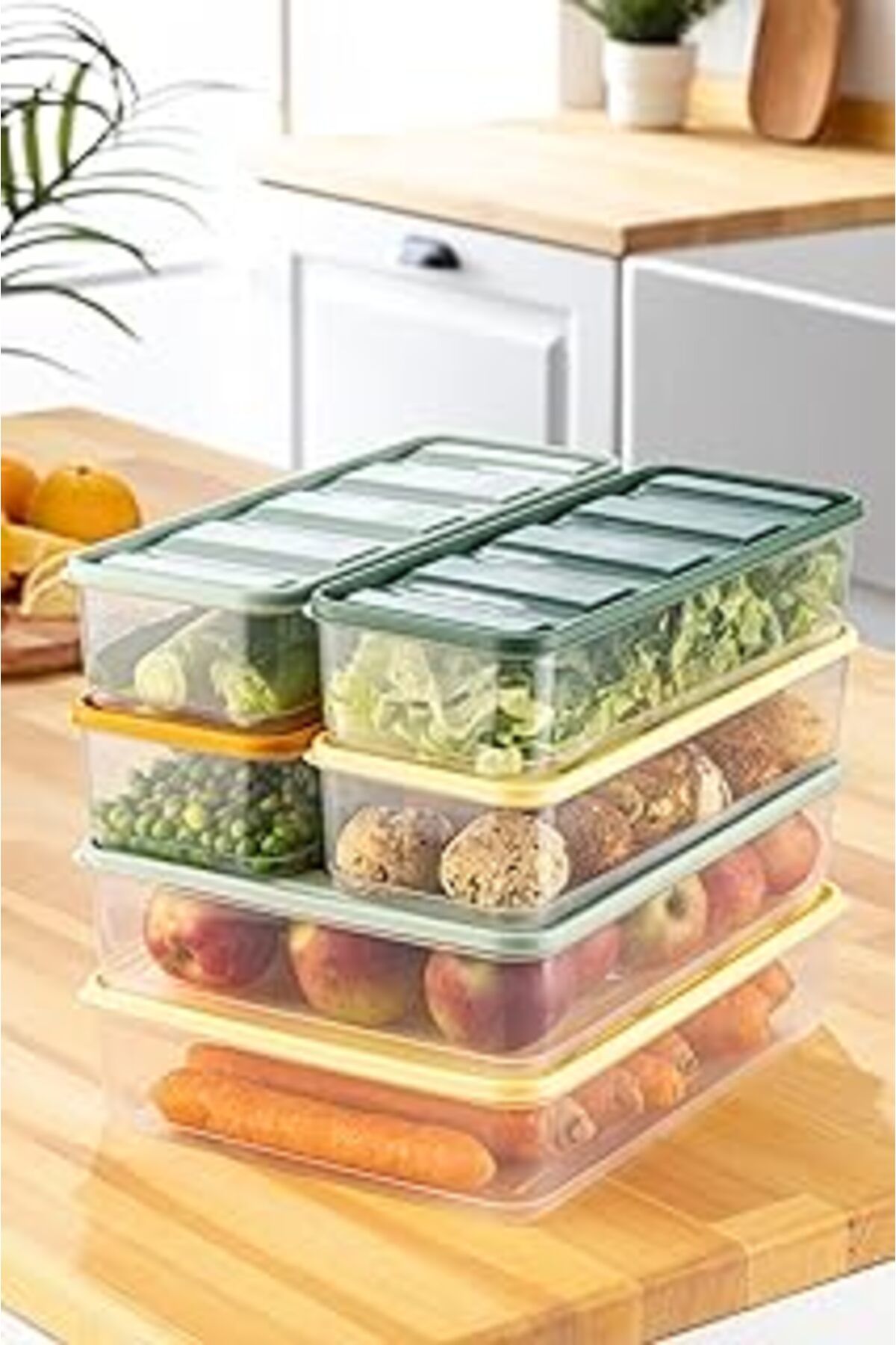Mu Art Ahşap Plastik 6Lı Bella Buzdolabı Düzenleyici 2X (3,5 Litre) 4X(1,65 Litre) 6 Parça Çok Renkli