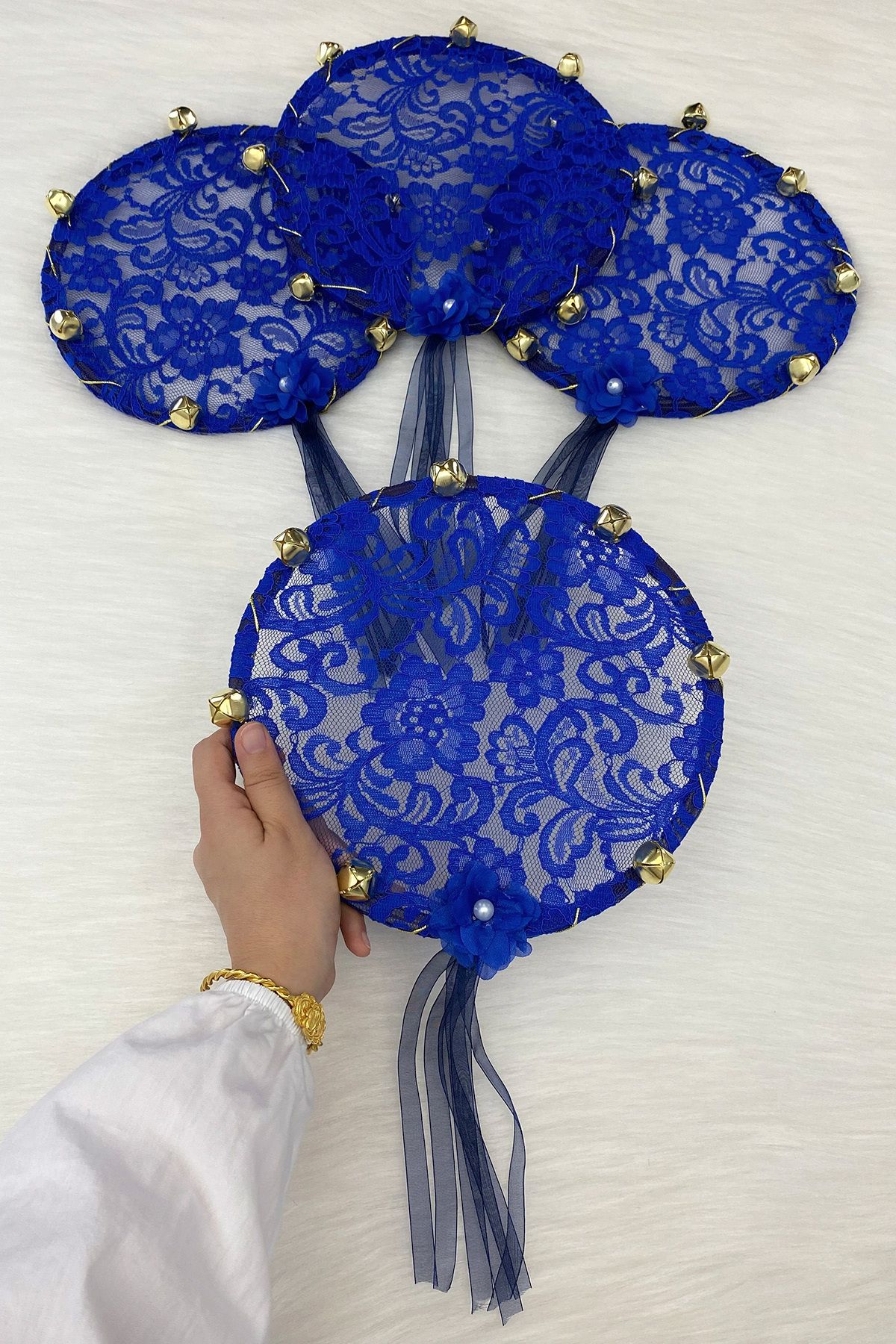 ZEYMERADE Saks Mavi Gelin Nedime Tefi Dantel, 3D Çiçek Süslemeli, Düğün Kına Gecesi Sünnet Bride To Be, 1 Adet