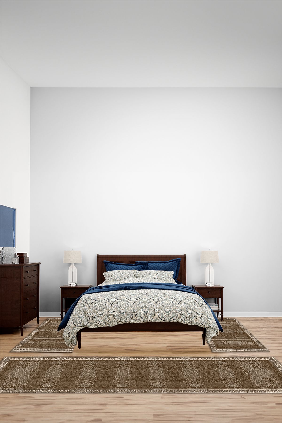 Viyana Home Dijital Kaymaz Klasik Kenarlı Modern Yıkanabilir Üçlü Yatak Odası Halısı, YO-KLASİK-110-KAHVE,