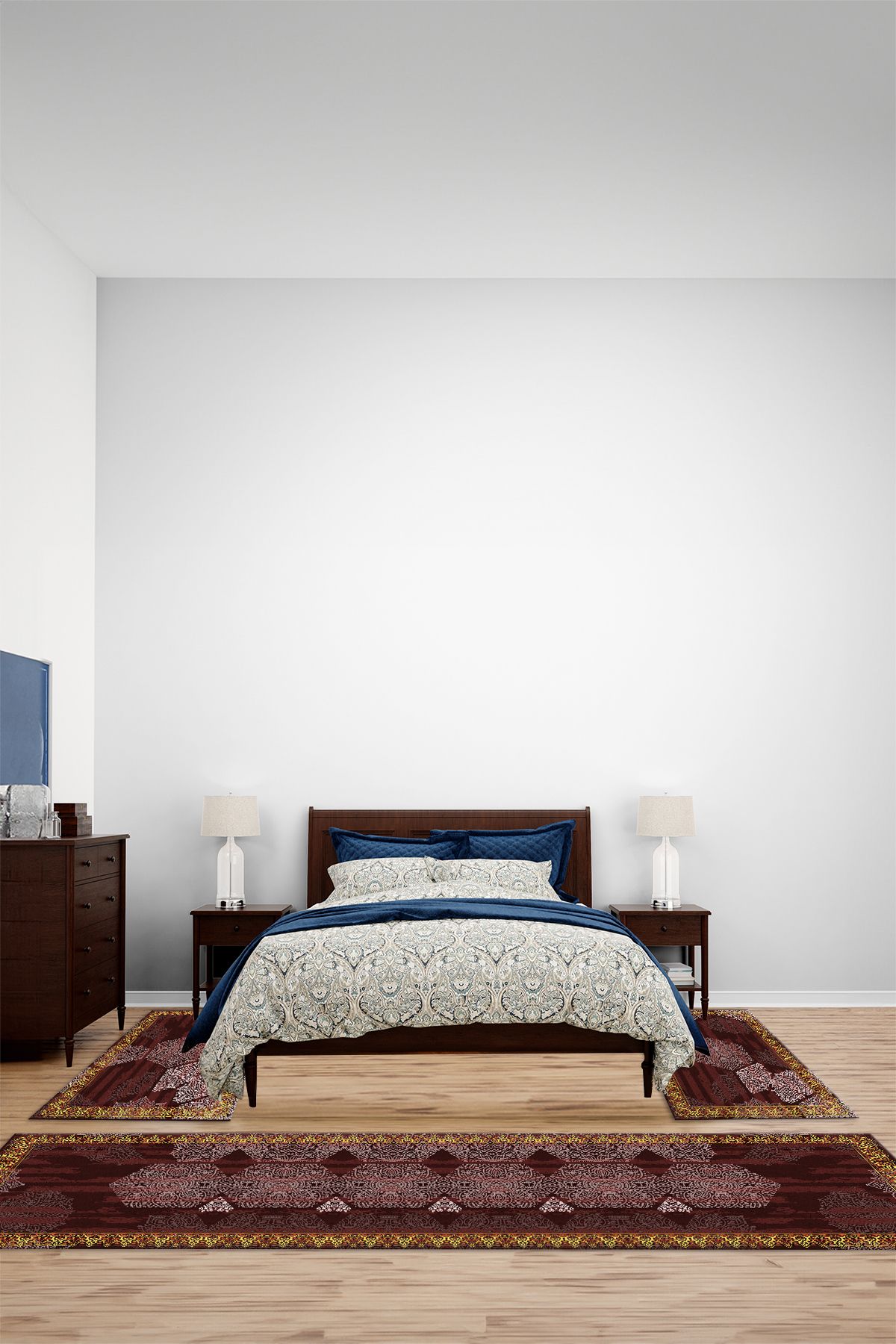 Viyana Home Dijital Kaymaz Taban Klasik Afgan Model Yıkanabilir Üçlü Yatak Odası Halısı, YO-KLASİK-113-BORDO,