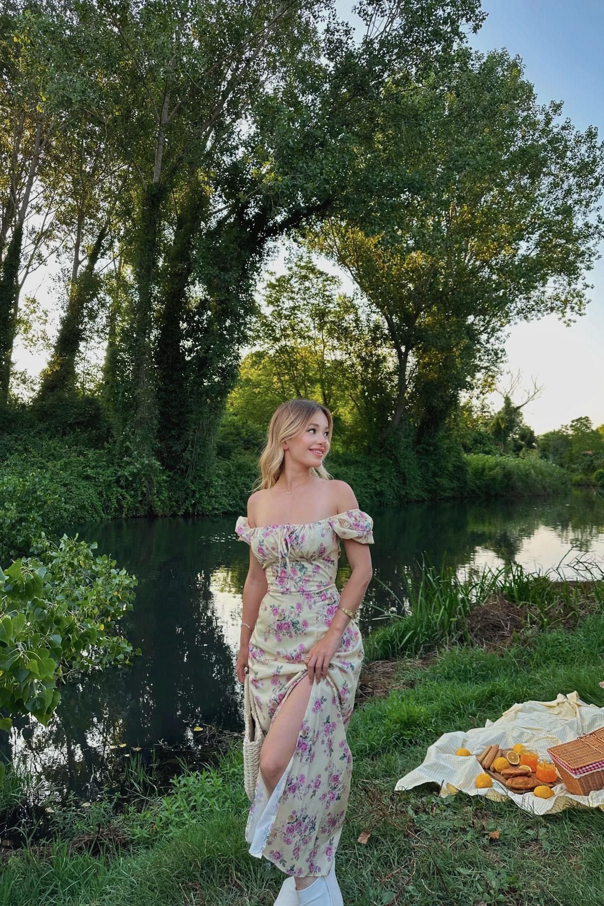 mylove Flower Midi Elbise Sarı