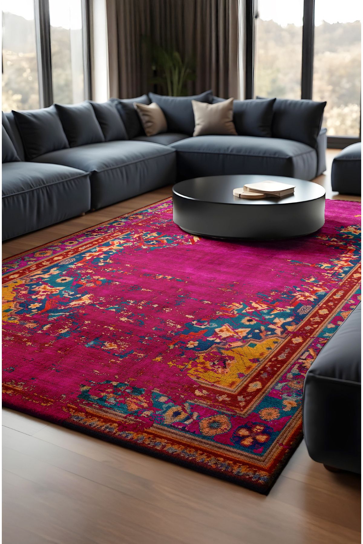 MUN HOME eskitme Modern Desenli Renkli Pembe mavi Sarı Vintage Dokuma Taban Dijital Baskılı Halı Kilim