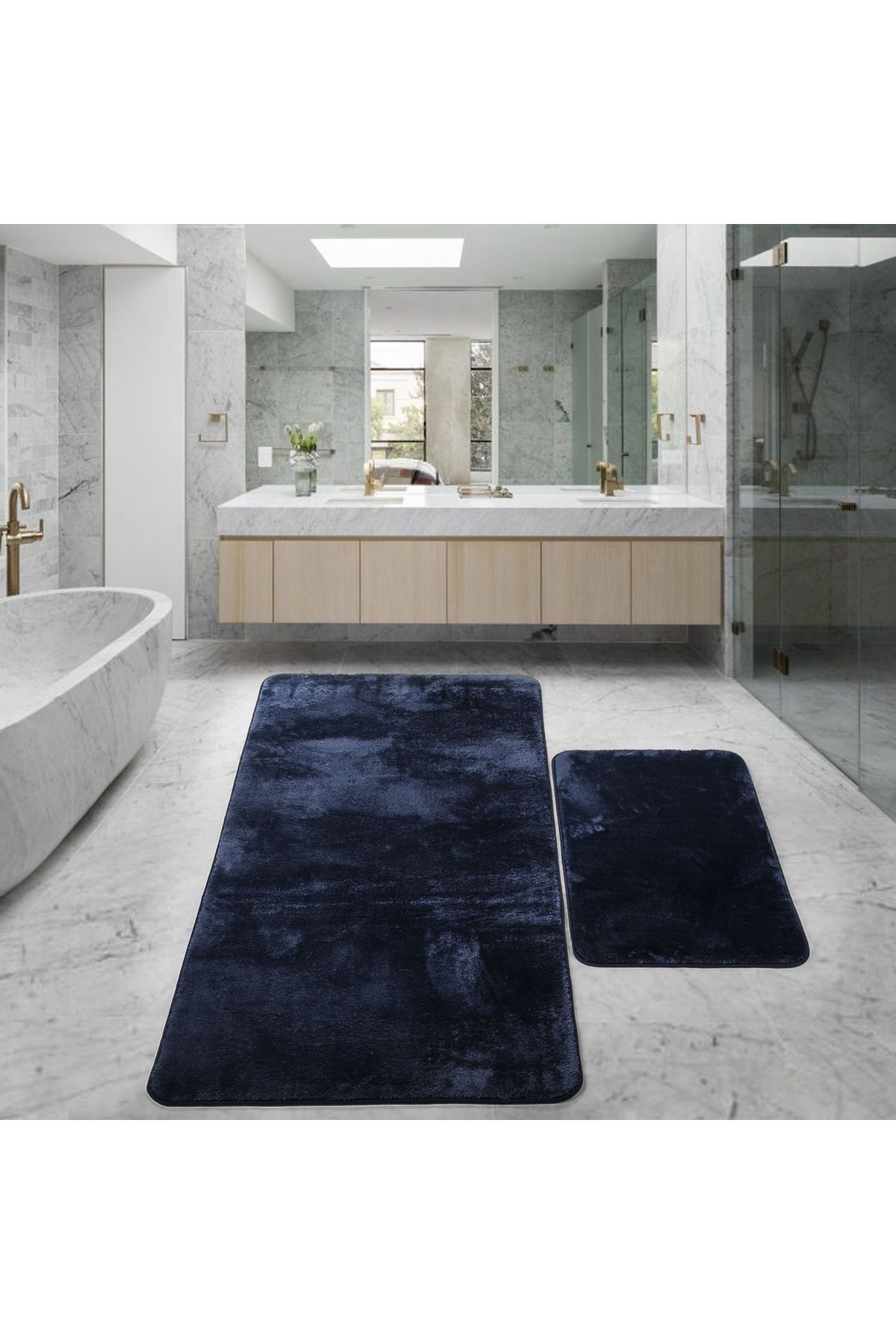 Bestekar LunaSoft Lacivert Büyük Boy Kaymaz Yumuşak Makinede Yıkanabilir İkili Modern Banyo Paspas Takımı