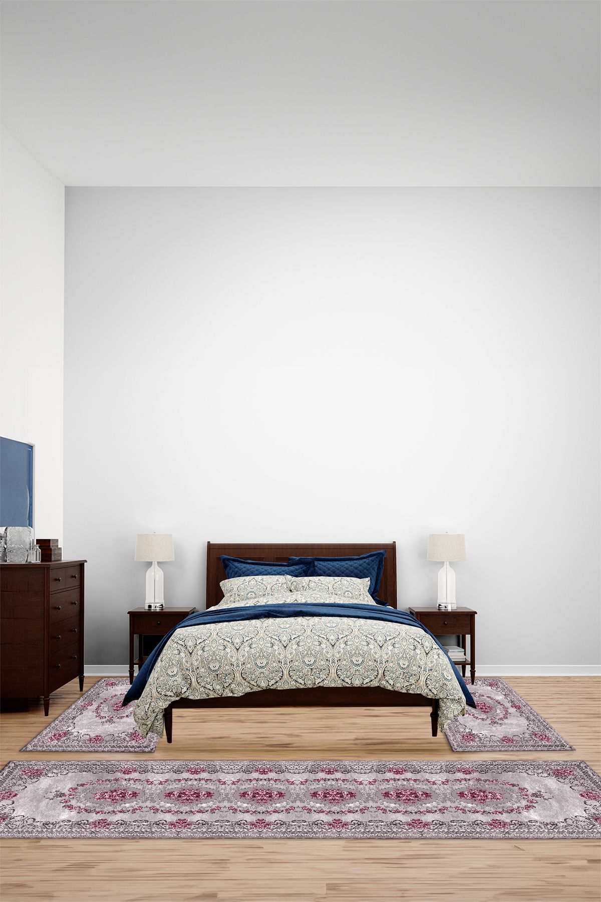 Viyana Home Dijital Kaymaz Klasik Sade Vektörel Model Yıkanabilir Üçlü Yatak Odası Halısı, YO-KLASİK-102-PEMBE,