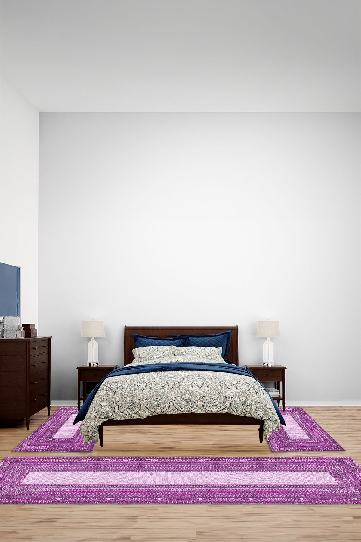 Viyana Home Dijital Kaymaz Taban Hasır Desen Jüt Model Yıkanabilir Yatak Odası Takım Halısı, YO-JÜT-45-MOR,