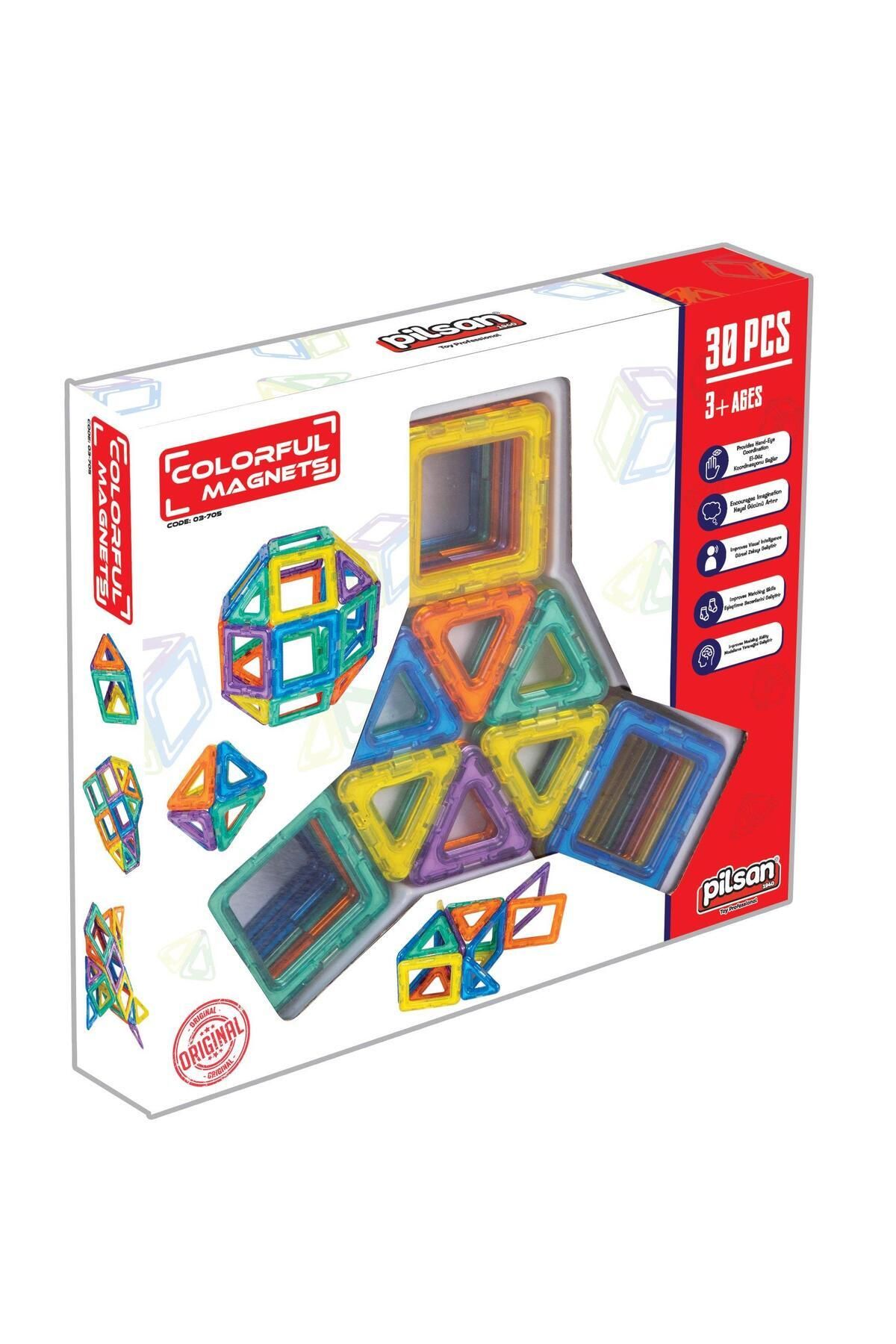 PİLSAN Renkli Manyetik 3 Boyutlu , Yapı Ve Tasarım Lego Eğitim Seti, 30 Parça Mıknatıs Puzzle