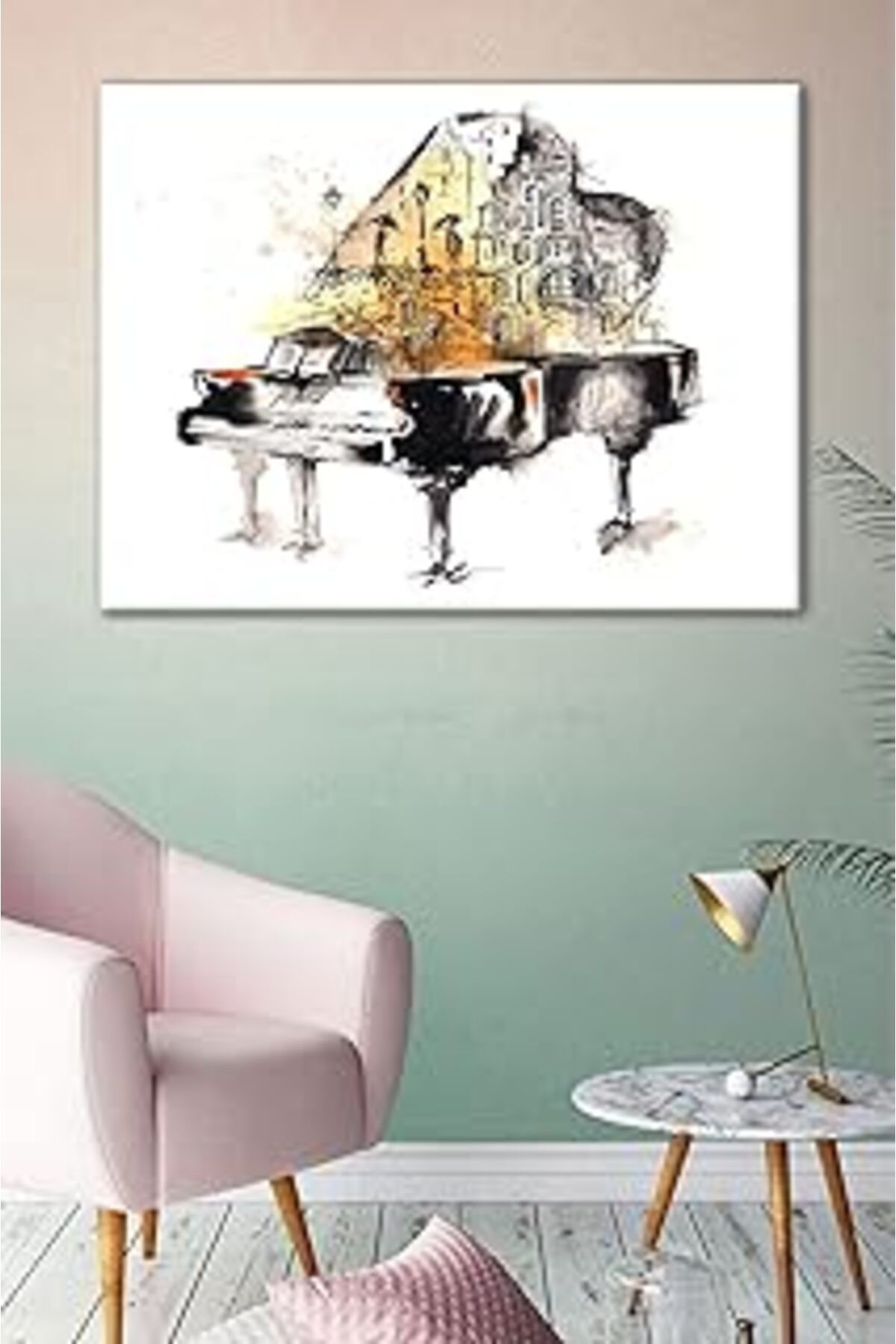Mu Art Ahşap Talya Tablo Müzik Piyano Kanvas Tablo 100X70 No-2758