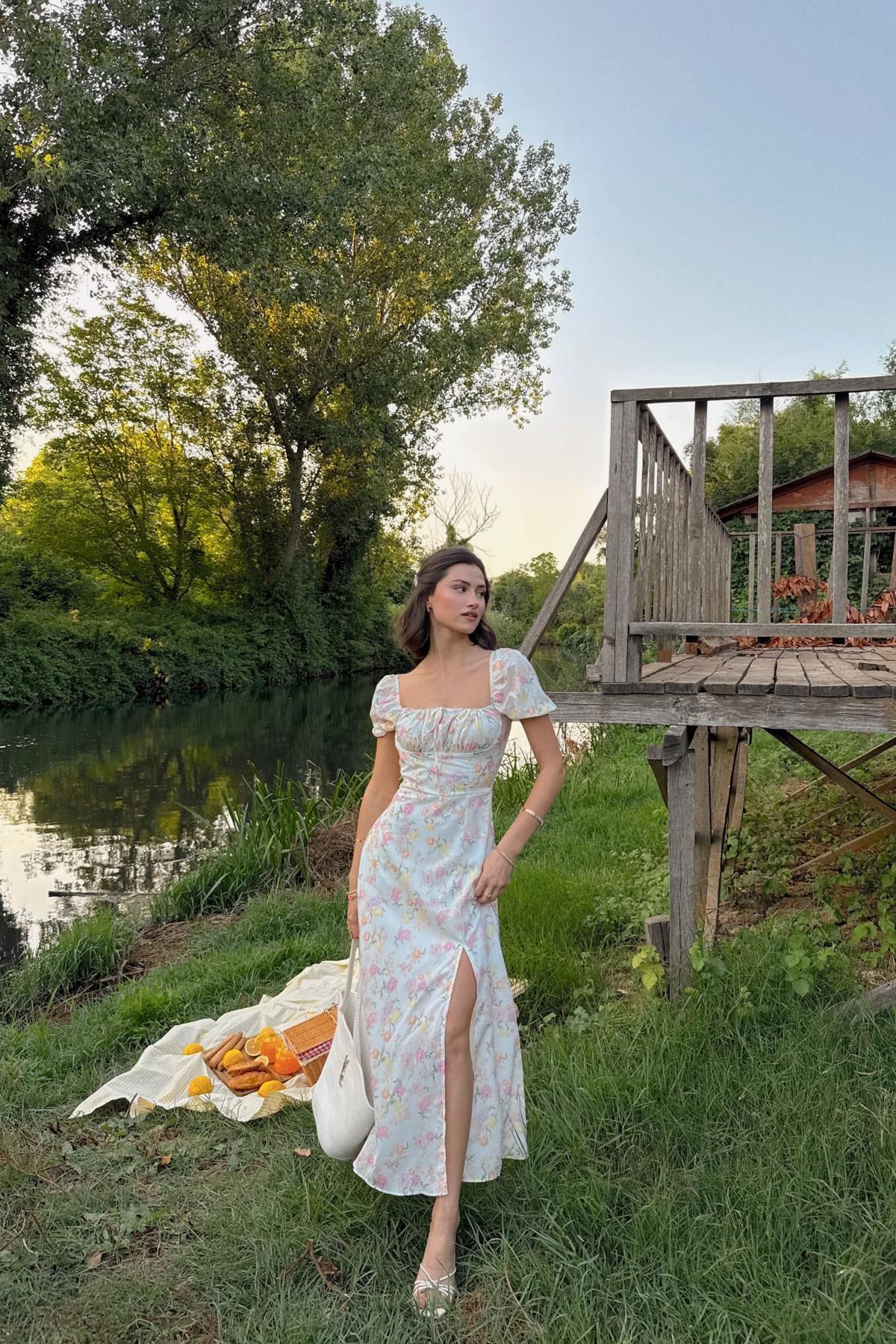 mylove Flower Midi Elbise Beyaz