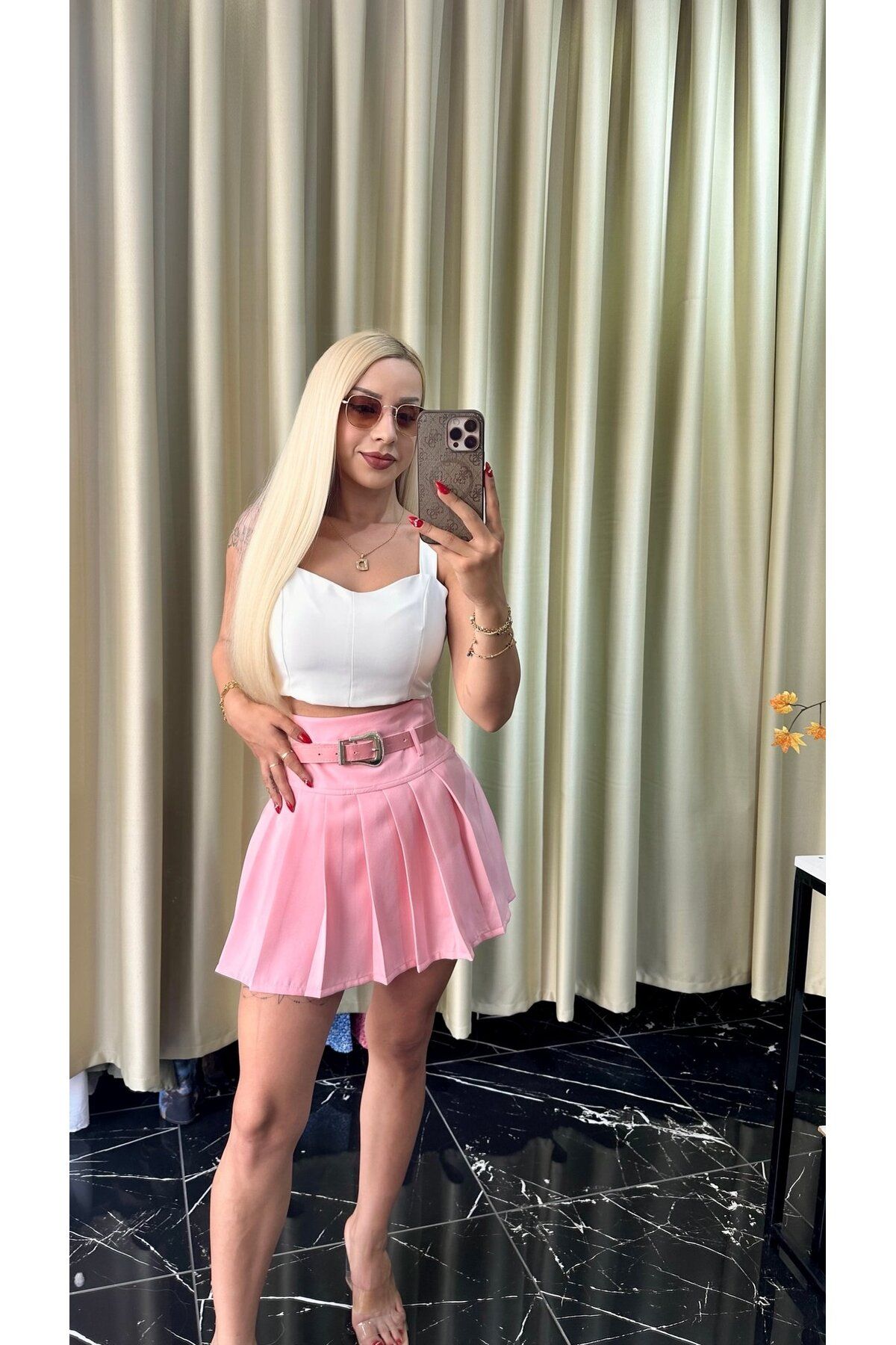 Dilara Kavraal Butik Pileli Mini Etek